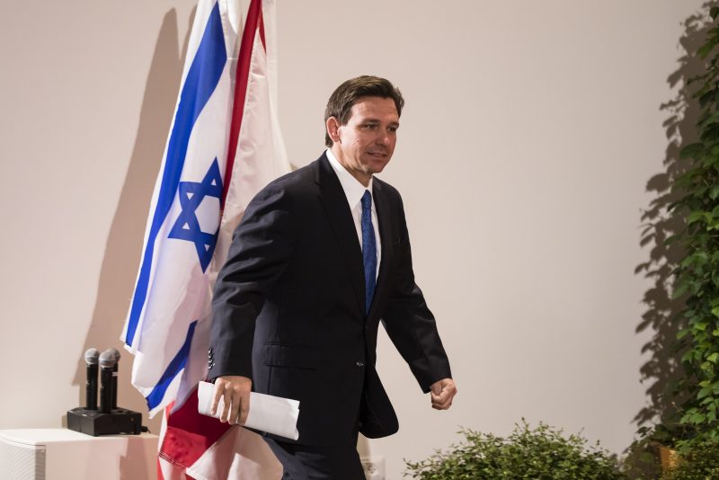 JERUSALEM, ISRAEL - APRIL 27: Florida Gov. Ron DeSantis attends a press conference at the Museum of Tolerance on April 27, 2023 in Jerusalem, Israel. Ron DeSantis, the Republican governor of Florida and an anticipated US presidential candidate, has been visiting several countries as part of a trade delegation. (Photo by Amir Levy/Getty Images)