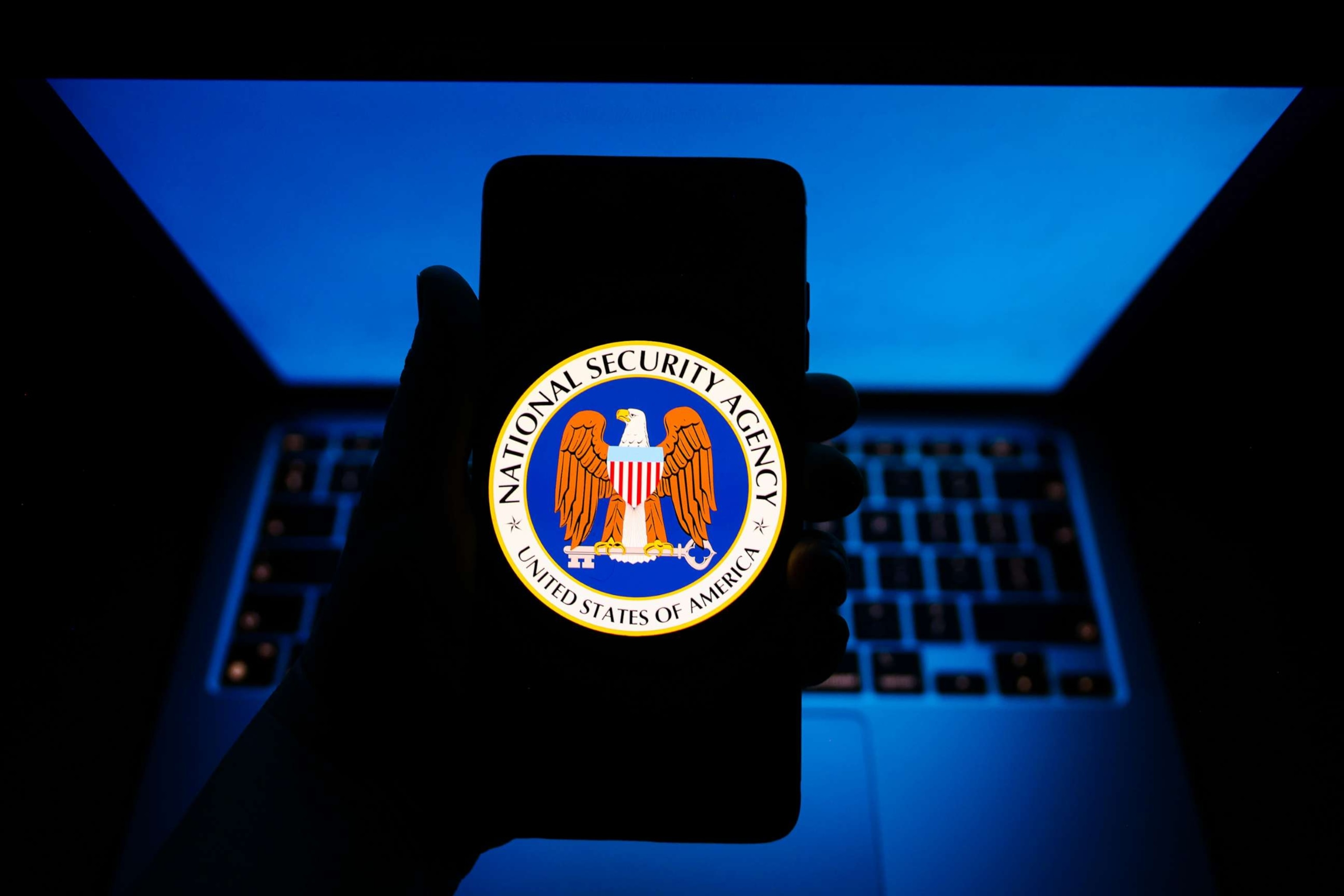 PHOTO: National Security Agency seal is displayed on a mobile phone screen in an illustration photo.