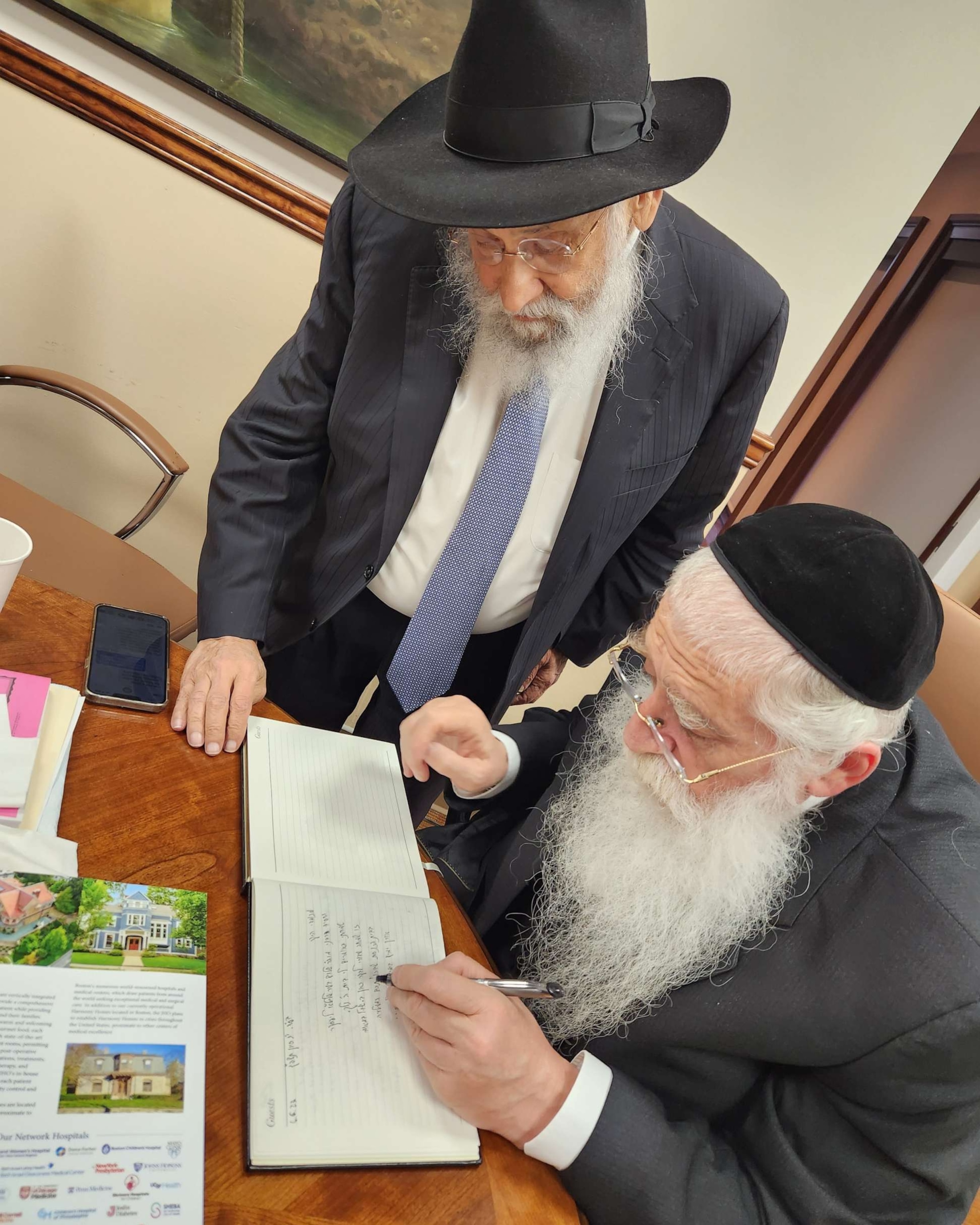 PHOTO: Rabbi Sholom Lipskar meeting with Minister Rabbi Meir Porush at the Shul of Bal Harbour.