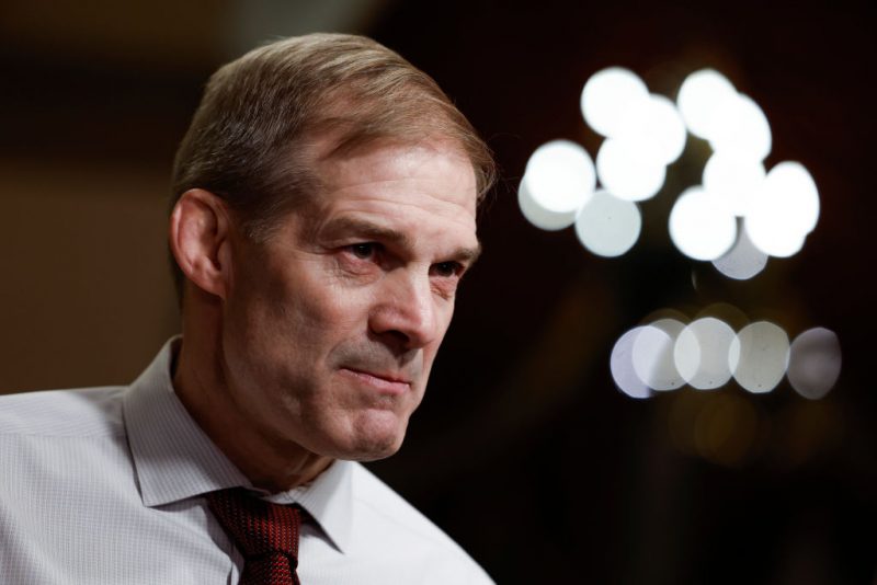 WASHINGTON, DC - JANUARY 09: Rep. Jim Jordan (R-OH) speaks during an on-camera interview near the House Chambers during a series of votes in the U.S. Capitol Building on January 09, 2023 in Washington, DC. During 118th Congress's first day of business since electing a Speaker of the House, the House held a series of votes on a rules package with parameters for the House of Representatives. (Photo by Anna Moneymaker/Getty Images)