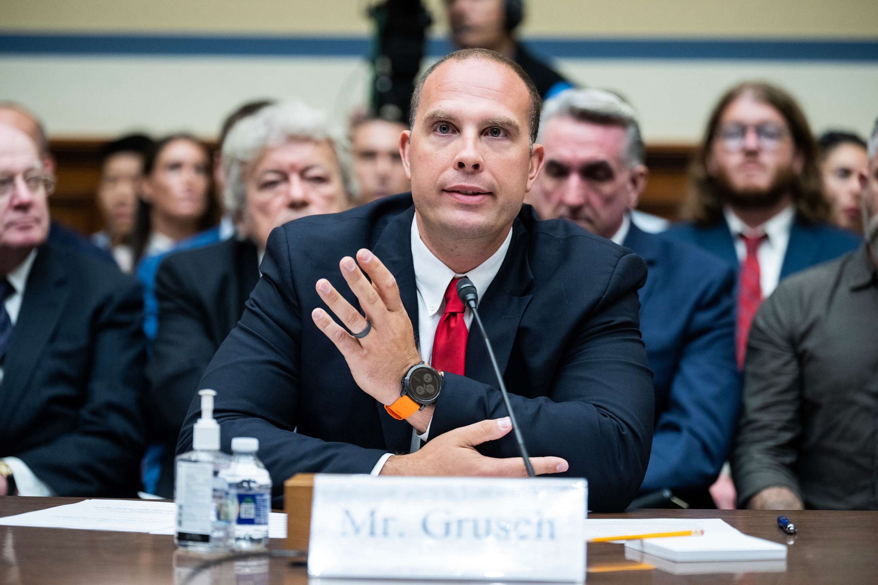 PHOTO: David Grusch, former National Reconnaissance Office representative on the Defense Department's Unidentified Aerial Phenomena Task Force, testifies during the House Oversight and Accountability Subcommittee hearing, July 26, 2023.