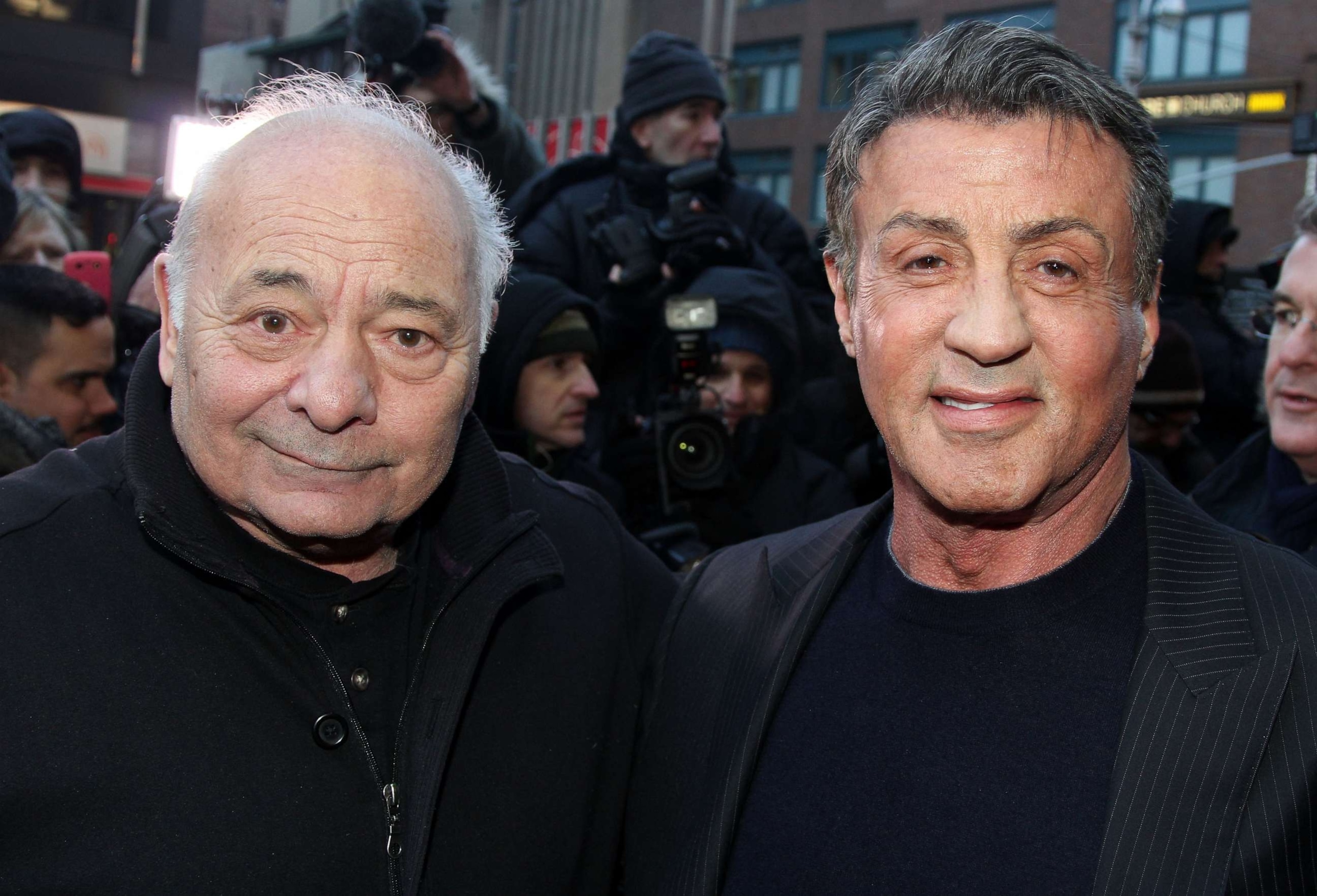 PHOTO: Burt Young and Sylvester Stallone attend the "Rocky" Broadway opening night at The Winter Garden Theatre on March 13, 2014 in New York City. (Photo by Bruce Glikas/FilmMagic)