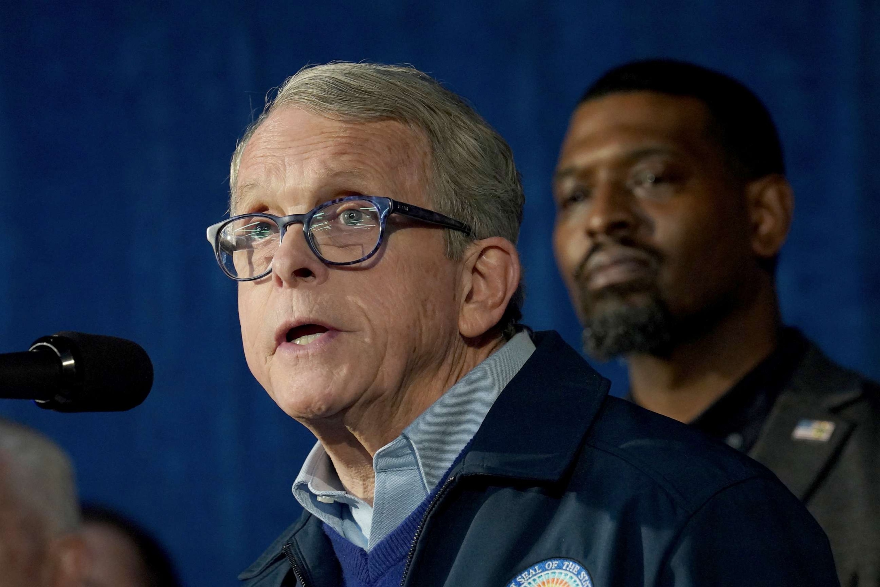 PHOTO: FOhio Gov. Mike DeWine speaks during a news conference in East Palestine, Ohio, Feb. 21, 2023.