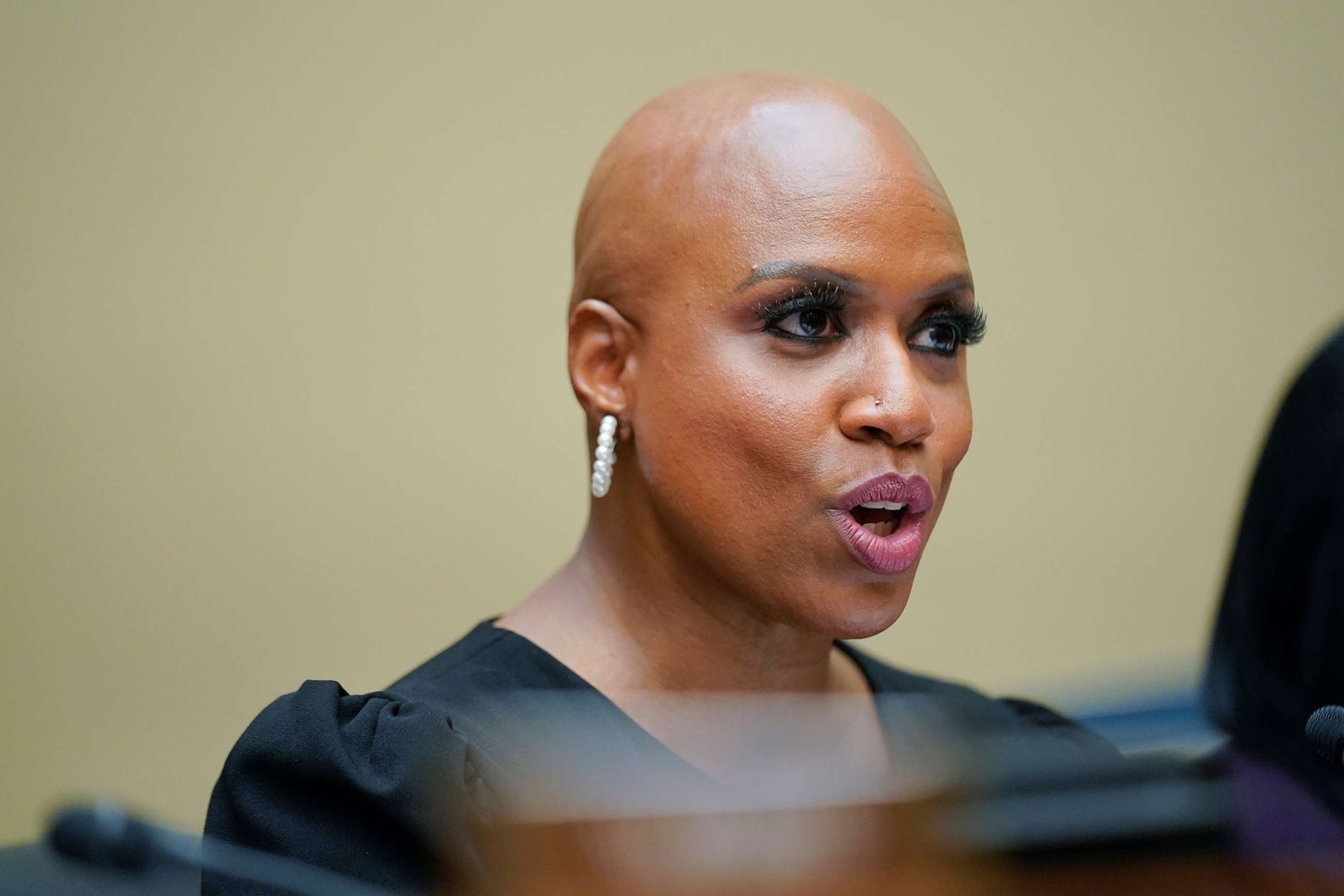 PHOTO: Rep. Ayanna Pressley speaks during a House Committee on Oversight and Reform hearing on gun violence, June 8, 2022, in Washington, D.C.