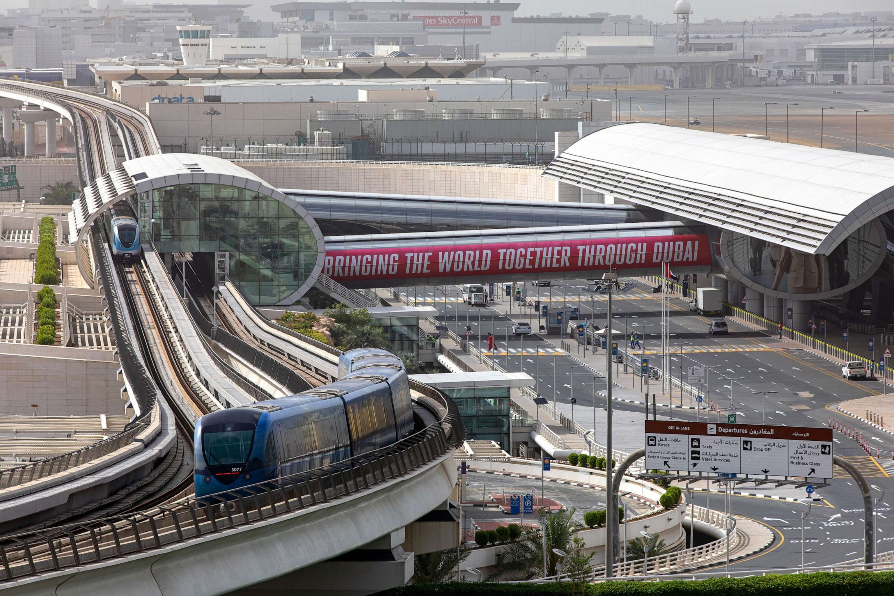 PHOTO: An airport access train departs the arrivals hall in Terminal Three at Dubai International Airport in Dubai, United Arab Emirates, March 23, 2020.