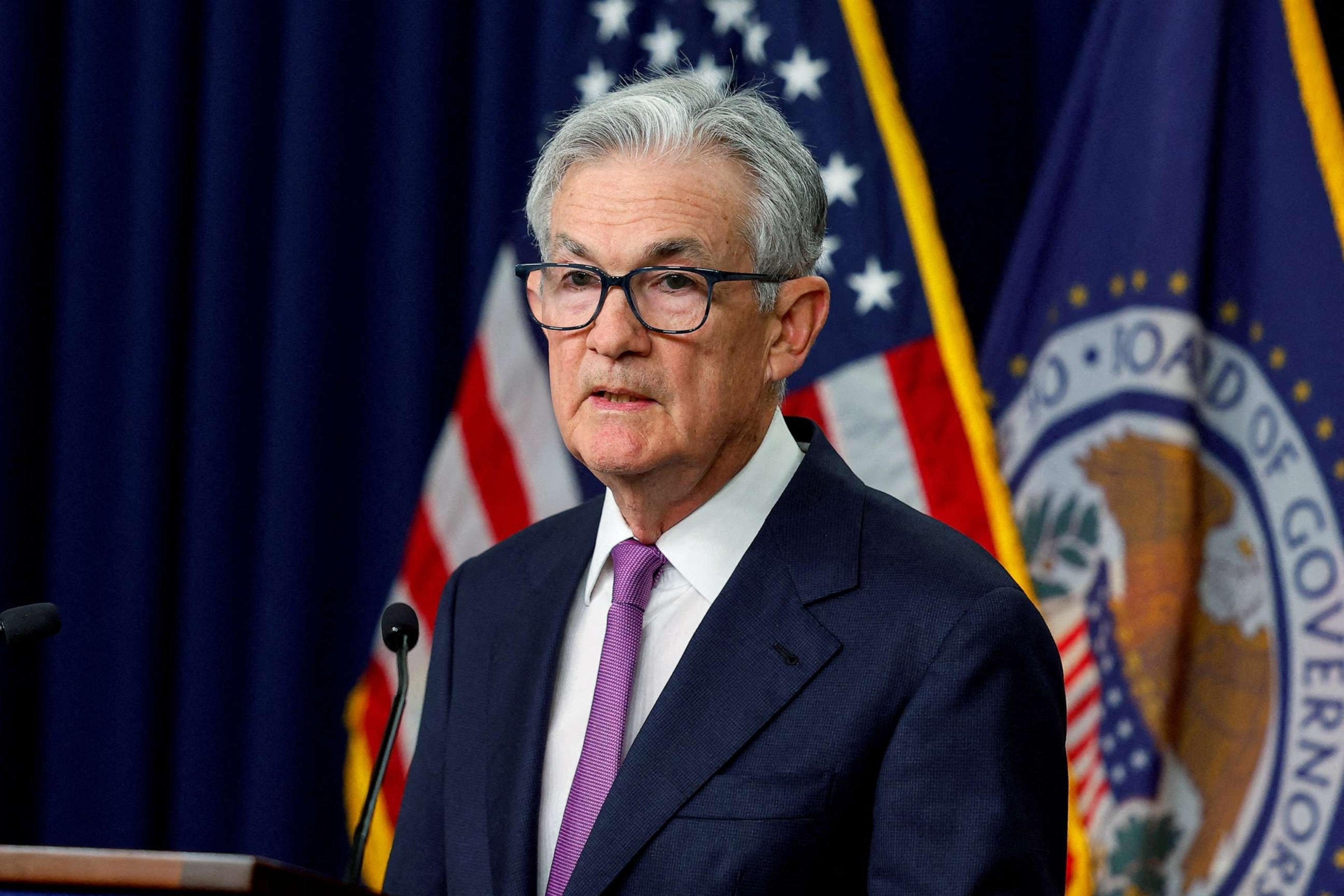 PHOTO: Federal Reserve Chair Jerome Powell speaks during a press conference after the release of the Fed policy decision to leave interest rates unchanged, at the Federal Reserve in Washington, D.C., Sept. 20, 2023.