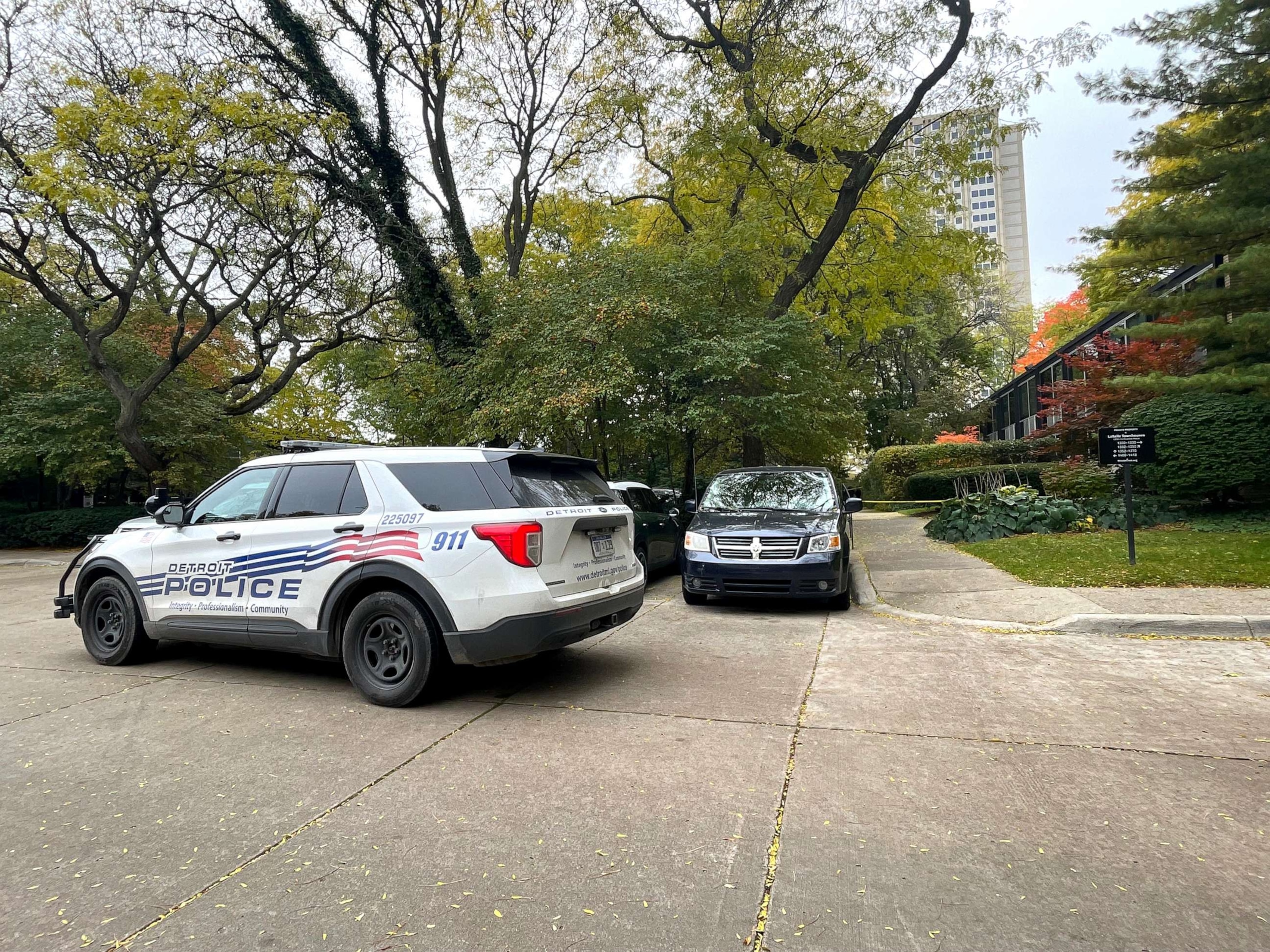 PHOTO: Police tape blocks the sidewalk in the 1300 block of Joliet Place in Detroit, on Oct. 21, 2023.