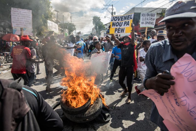 Haitians demonstrate on December 10, 2020, in Port-au-Prince, on the occasion of International Human Rights Day, demanding their right to life in the face of an upsurge in kidnappings perpetrated by gangs. (Photo by Valerie Baeriswyl / AFP) (Photo by VALERIE BAERISWYL/AFP via Getty Images)
