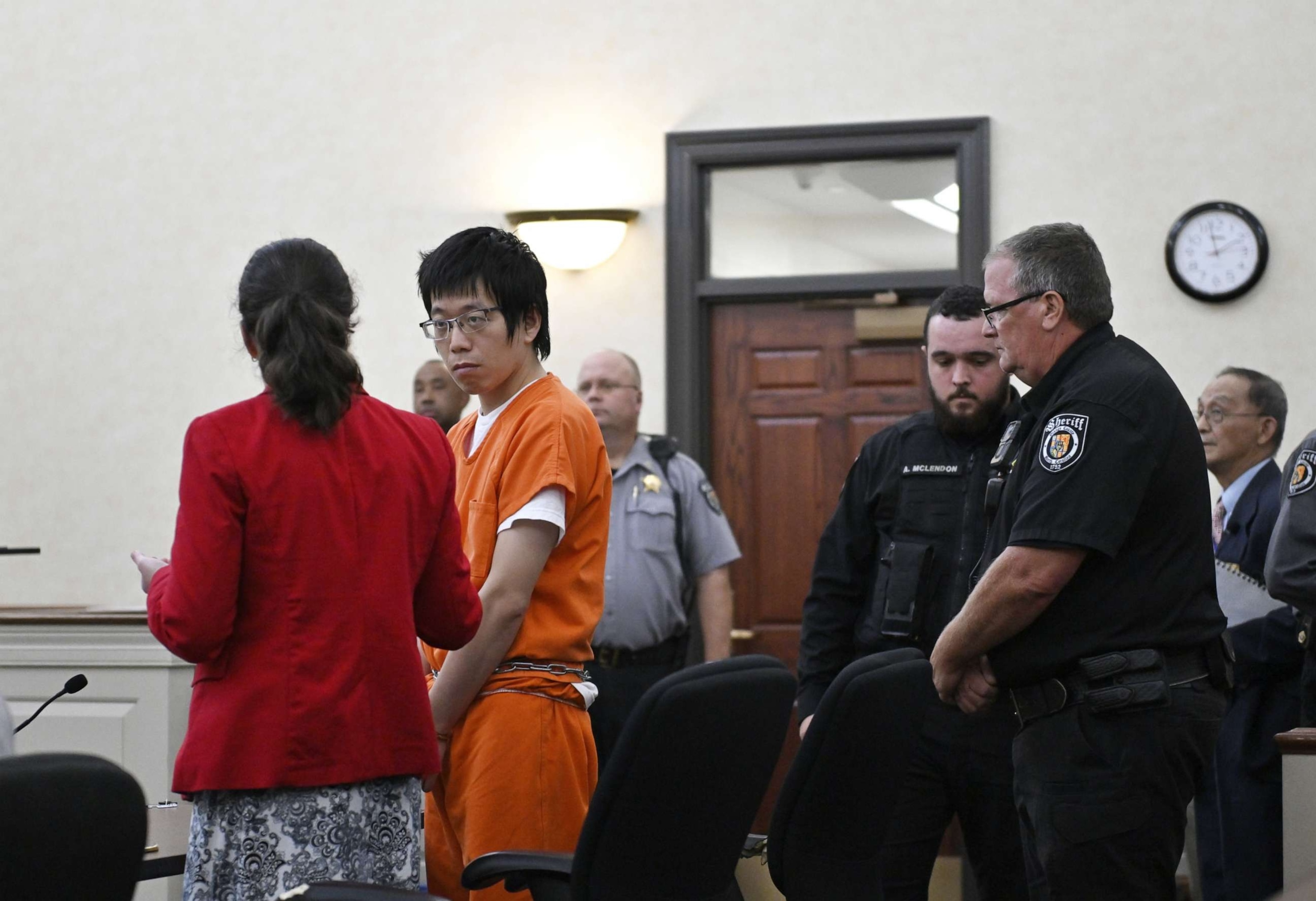 PHOTO: Suspect Tailei Qi arrives at the courthouse after students and the campus community is stunned and classes are cancelled as genome science faculty Zijie Yan was suspected shot and killed by 34 year old Qi in Chapel Hill, N. C., on Aug. 29, 2023.