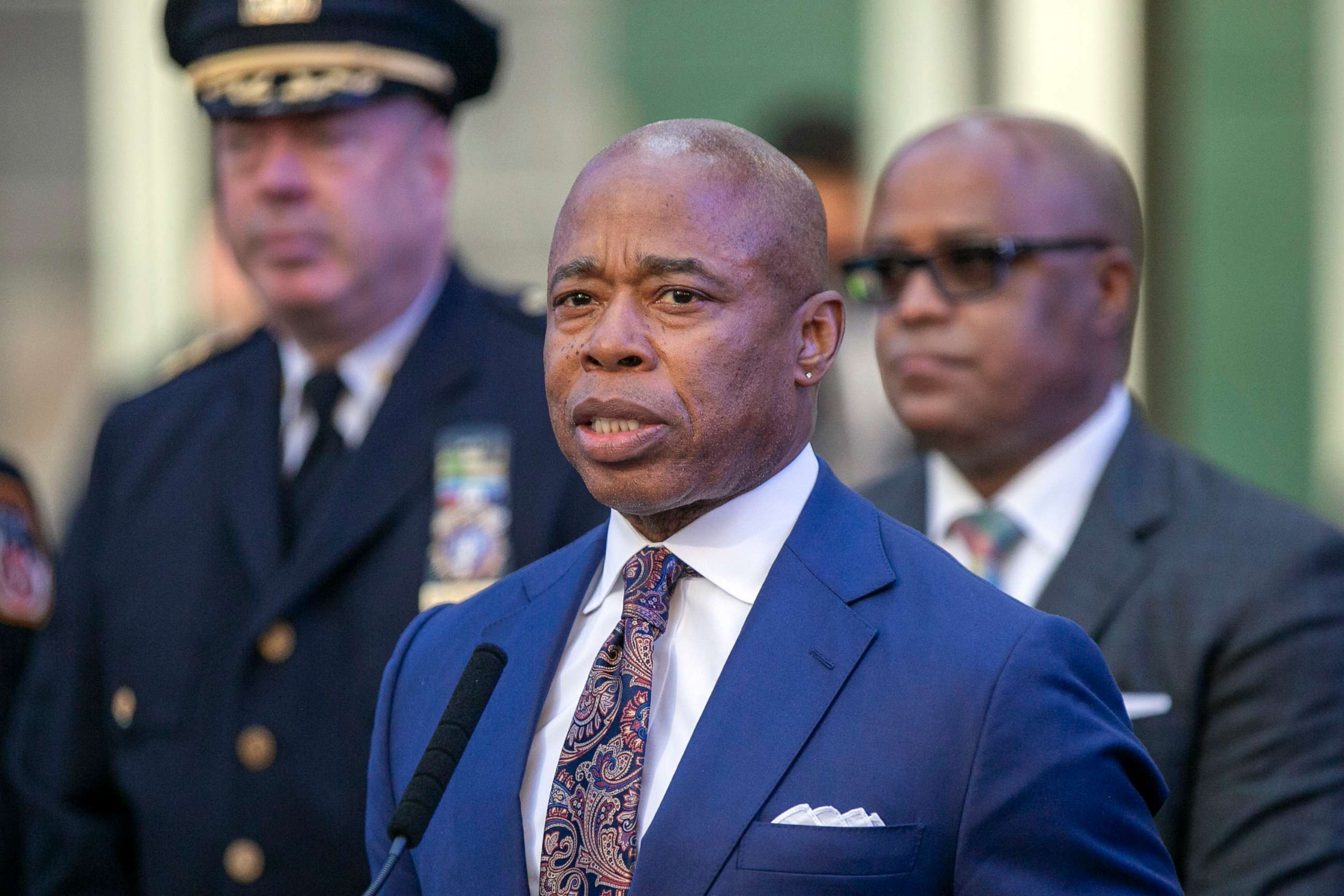 PHOTO: New York City Mayor Eric Adams speaks in New York's Times Square during a news conference on Dec. 30, 2022.