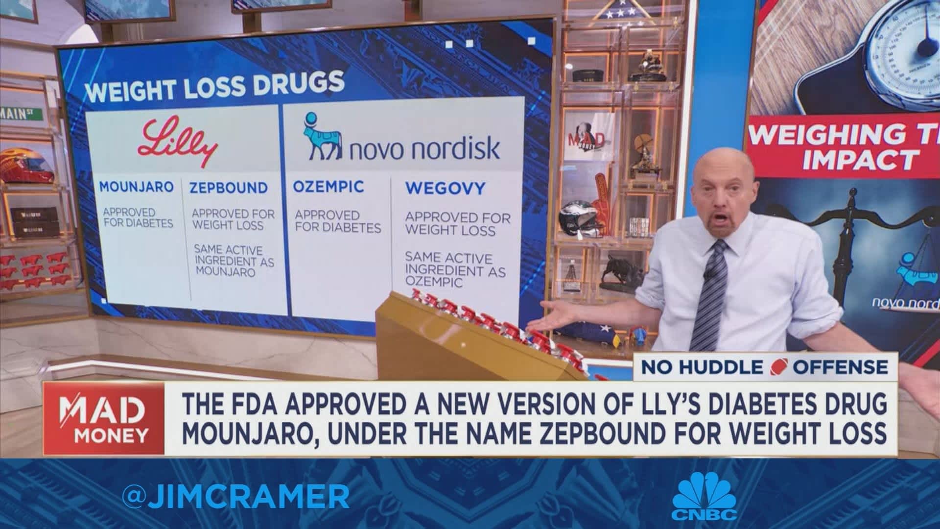 Jim Cramer explains why he favors Eli Lilly in the weight loss drug space