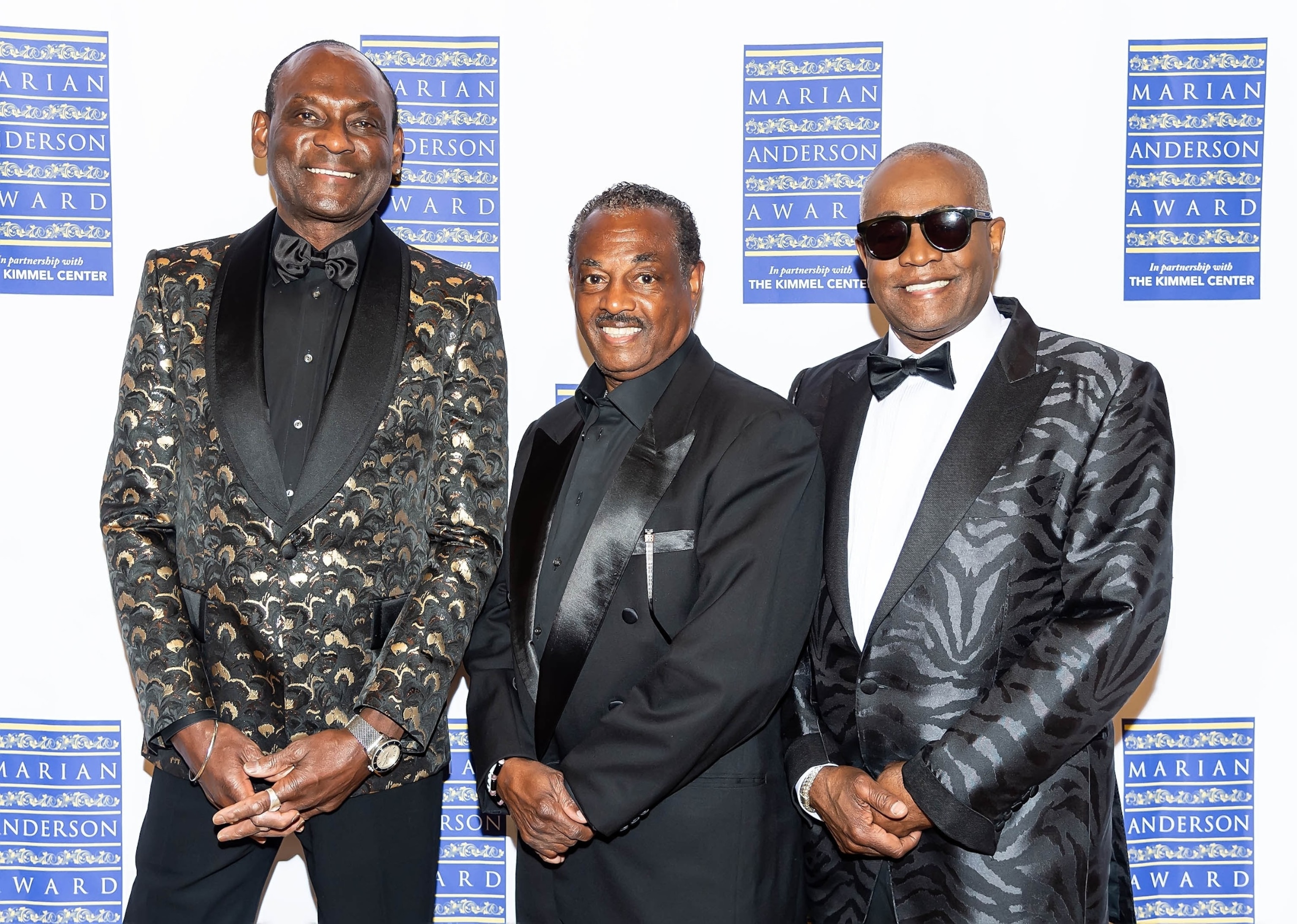 PHOTO: In this Nov. 12, 2109, file photo, honorees of the 2019 Marian Anderson Award George Brown, Robert "Kool" Bell, and Ronald Bell of Kool & The Gang attend the 2019 Marian Anderson Award ceremony in Philadelphia.