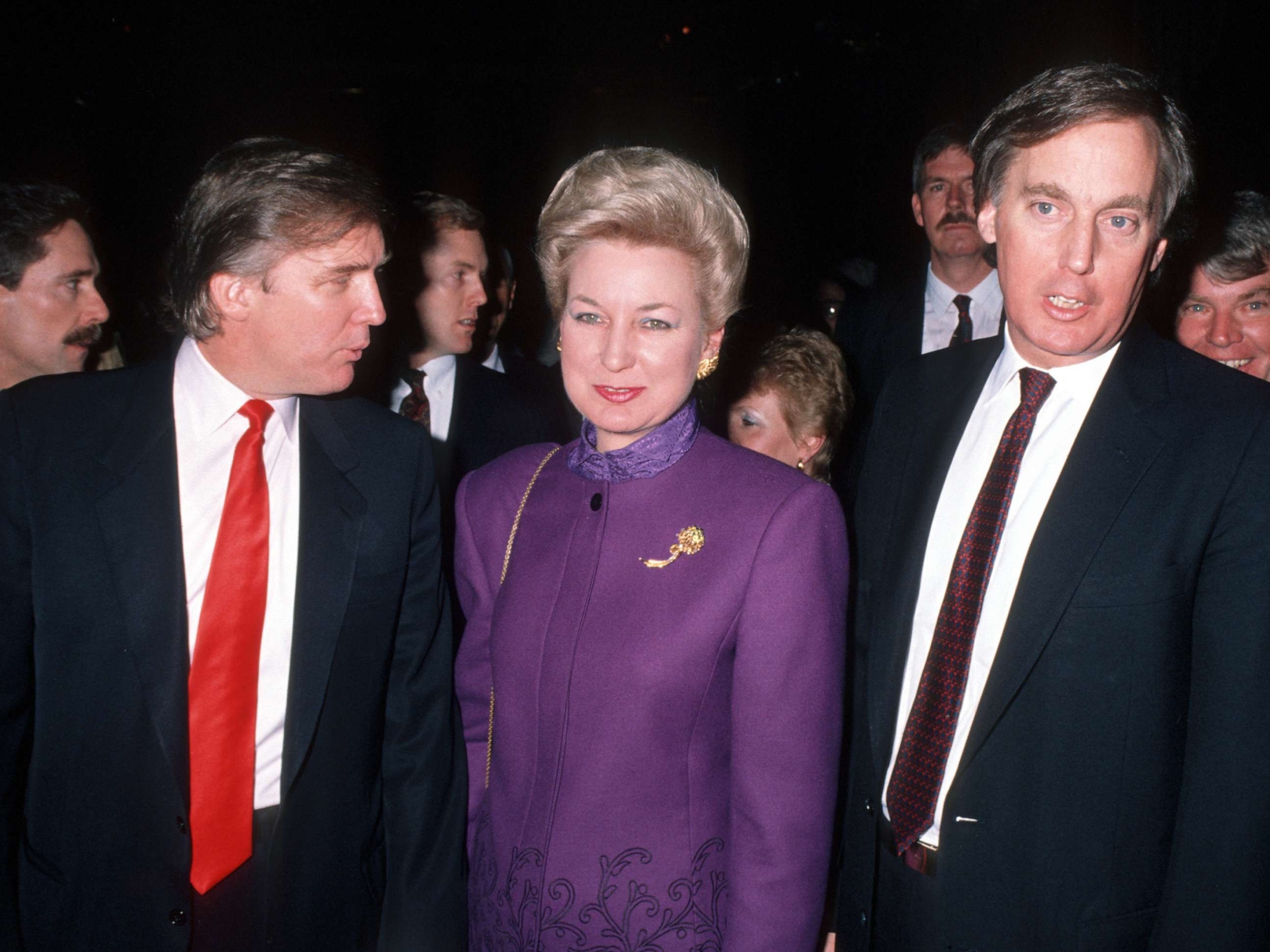 PHOTO: Donald Trump, Maryanne Trump, and Robert Trump during Opening of Donald Trump's Taj Mahal Casino in April 5, 1990 at Taj Mahal Hotel and Casino in Atlantic City, N.J.