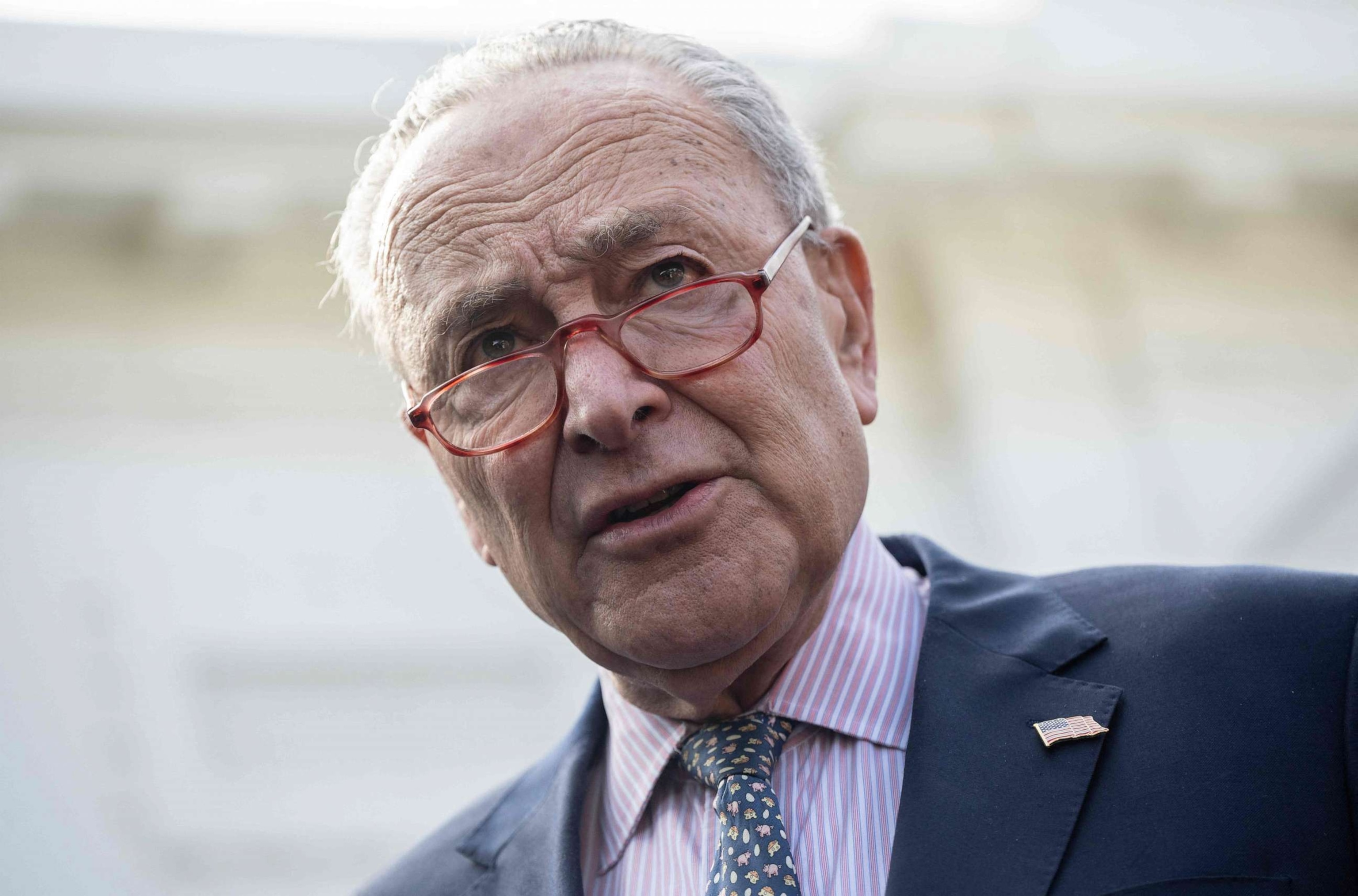 PHOTO: Senator and Majority Leader Chuck Schumer (D-NY) speaks to the press at the White House in Washington, DC, on Oct. 31, 2023, after meeting with President Joe Biden.