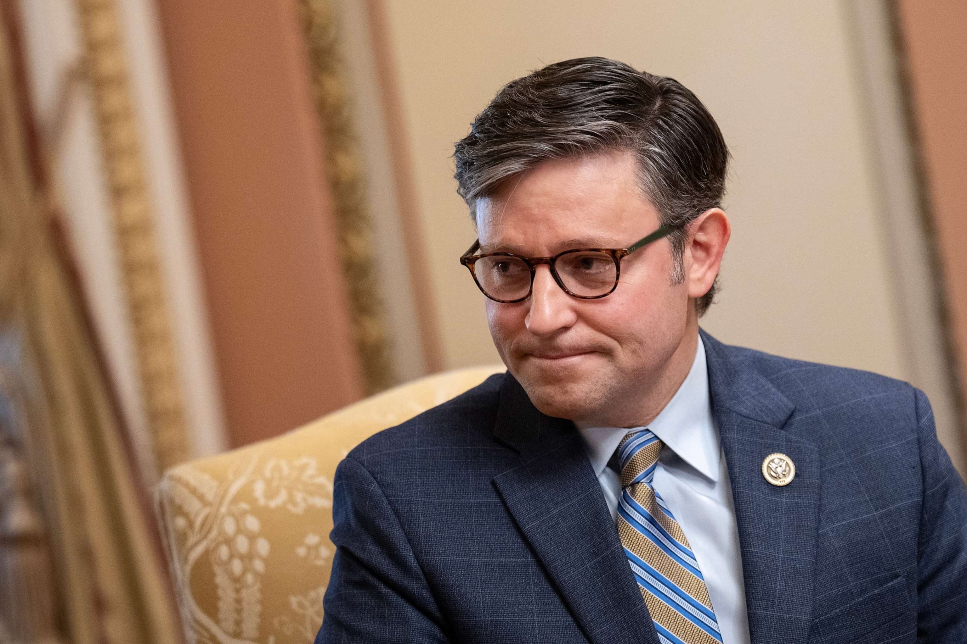 PHOTO: Speaker of the House Mike Johnson listens during a meeting with Australian Prime Minister Anthony Albanese at the Capitol on Oct. 26, 2023 in Washington, D.C.