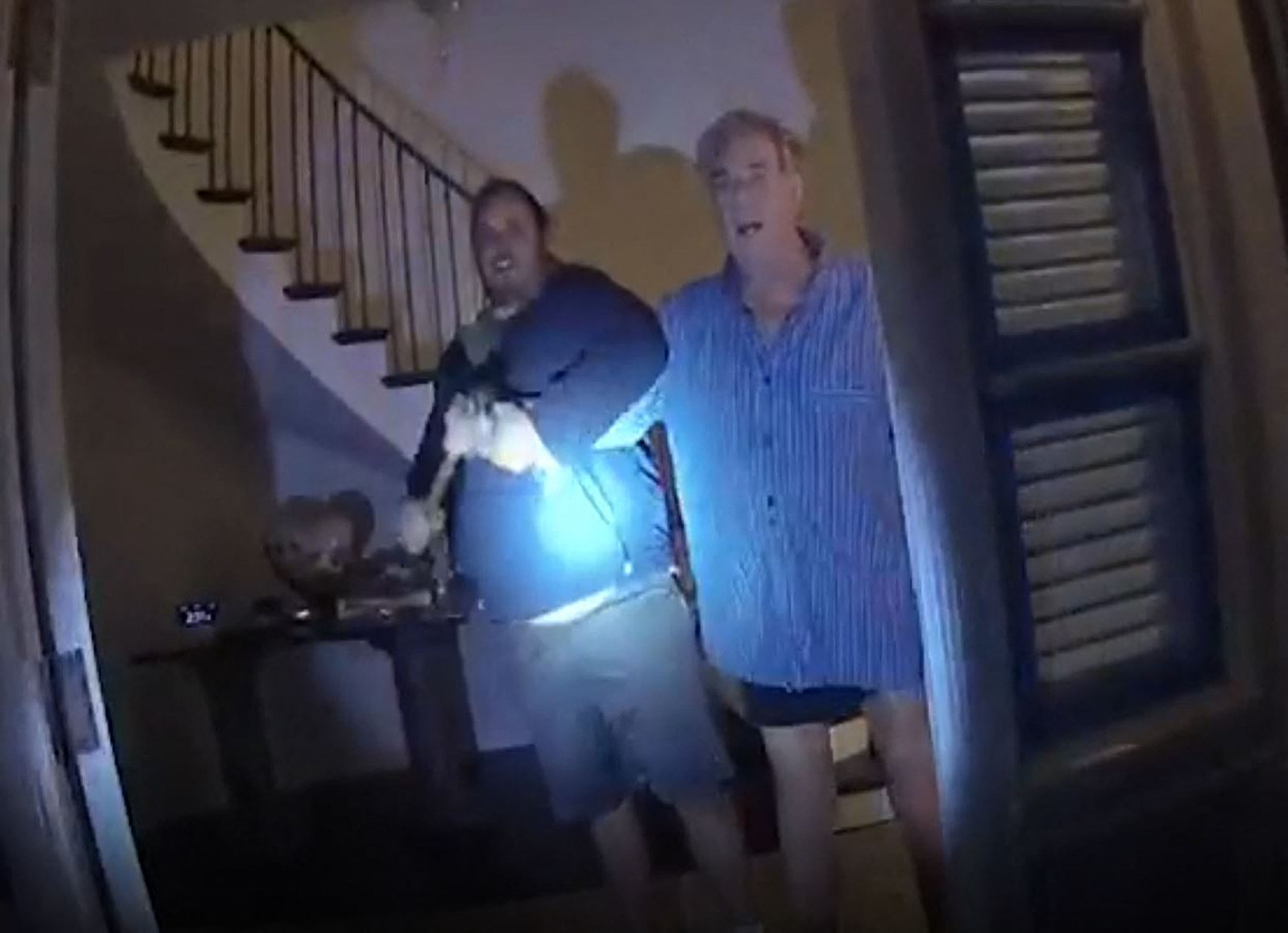 PHOTO: This still image from a San Francisco Police Department police body-cam video ordered released by San Francisco Superior Court, shows suspect David DePape assaulting Paul Pelosi, husband of former Speaker of the House Nancy Pelosi, Oct. 28, 2022.