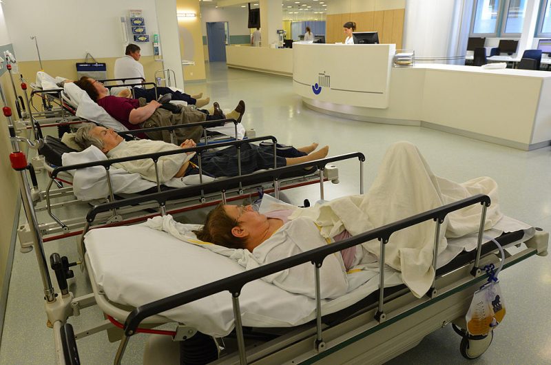 BERLIN, GERMANY - JUNE 17: Patients lie in beds before treatment at the Unfallkrankenhaus Berlin (UKB) hospital in Marzahn district on June 17, 2013 in Berlin, Germany. The UKB hospital has among the most modern emergency care services in Germany. (Photo by Theo Heimann/Getty Images)