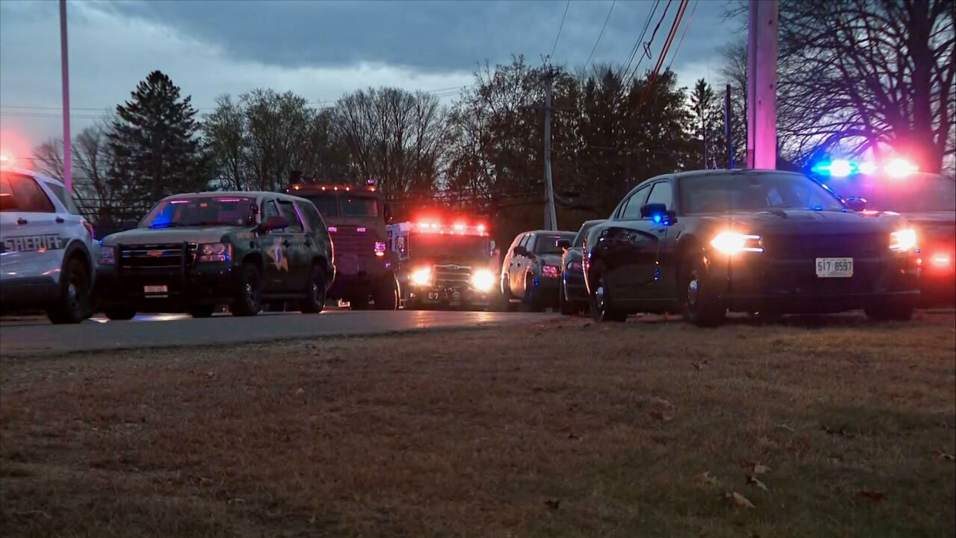 PHOTO: In this screen grab from a video, first responder vehicles are shown at the scene of a shooting in Concord, N.H., on Nov. 17, 2023.