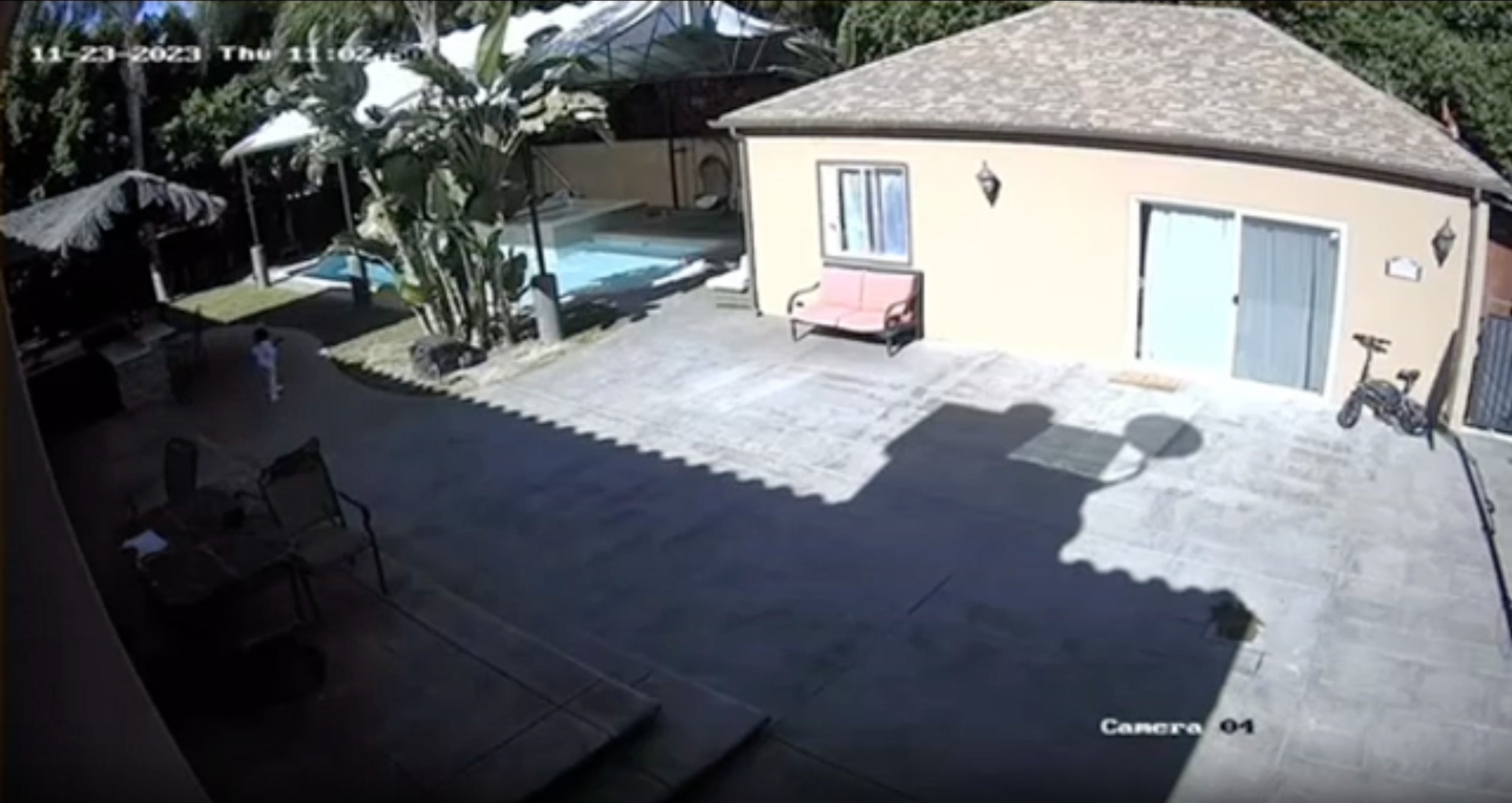 PHOTO: Home surveillance video provided by Kirsten Atkinson shows her niece Madison entering the backyard pool at Atkinson’s home before she had to be rescued by family members.