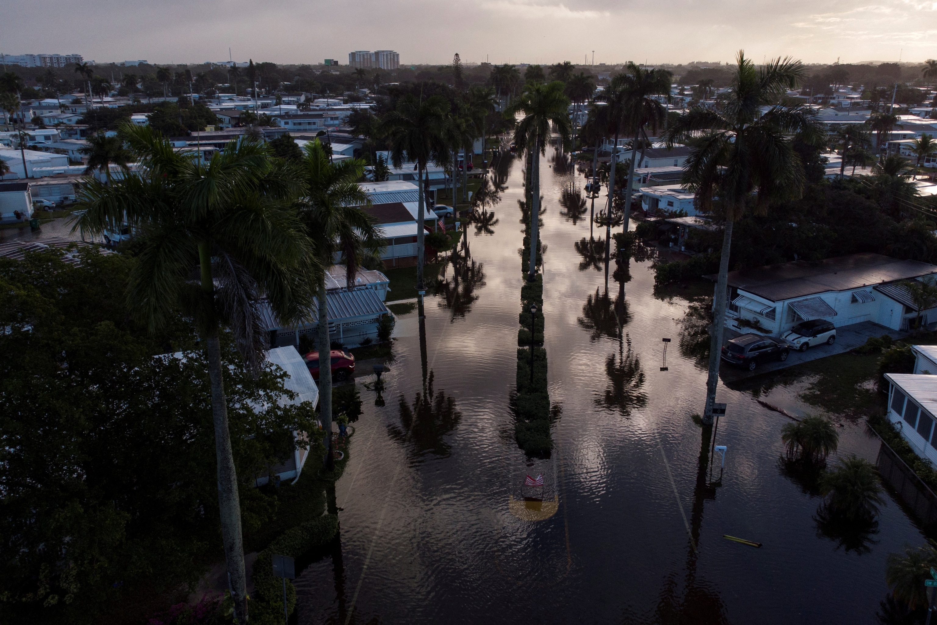 PHOTO: A view of flooded streets in a trailer park community in Davie, Florida, November 16, 2023.