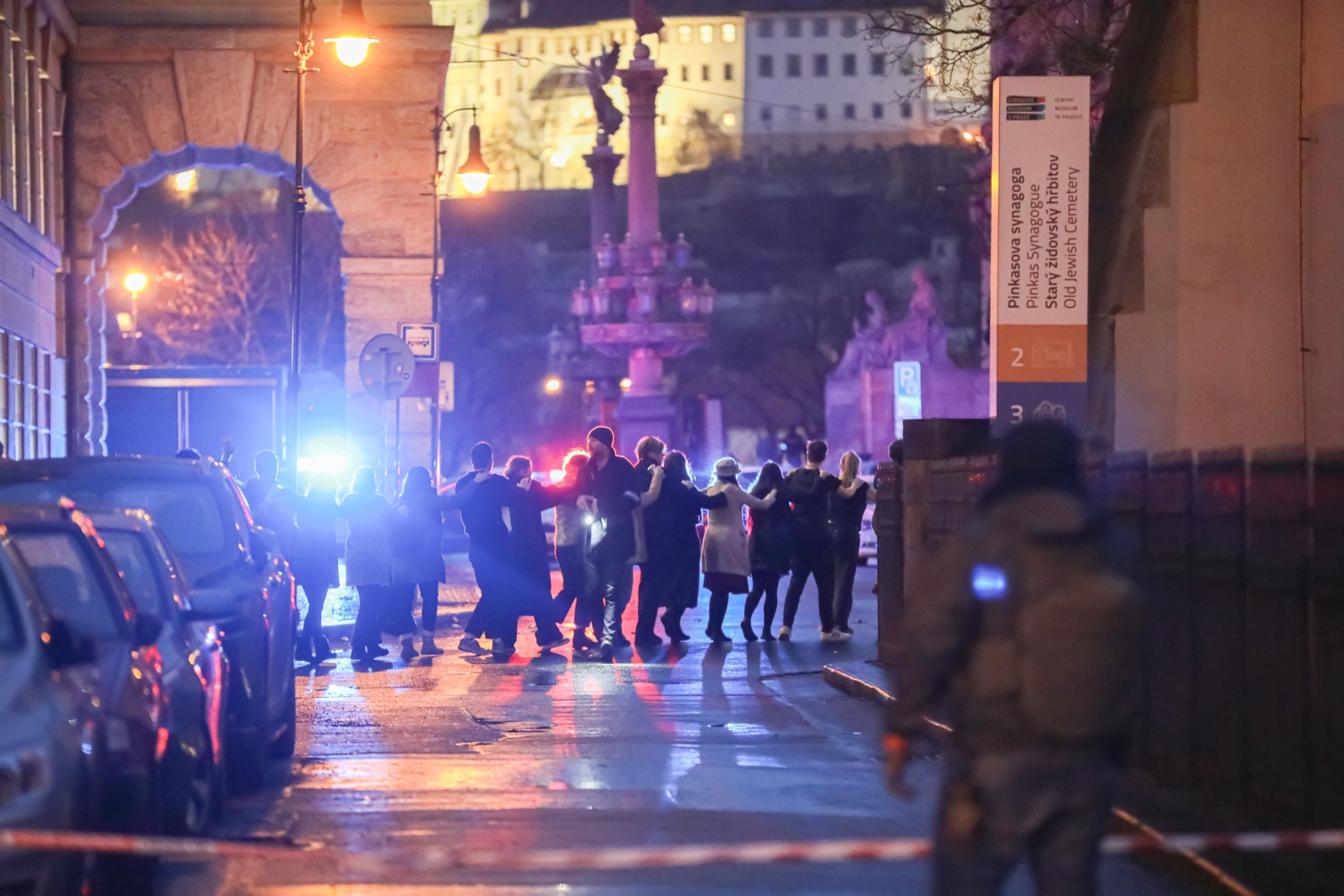 PHOTO: Students are being evacuated by police at the location of the shooting, Dec. 21, 2023, in Prague, Czech Republic. 