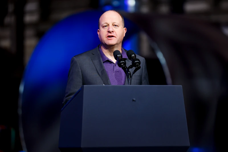 President Biden Discusses Bidenomics During Visit To CO Wind Tower Manufacturer
PUEBLO, COLORADO - NOVEMBER 29: Colorado governor Jared Polis speaks before US President Joe Biden addressed the crowd about Bidenomics at CS Wind on November 29, 2023 in Pueblo, Colorado. CS Wind, the largest wind turbine tower manufacturer in the world, recently announced they were expanding operations as a direct result of the Inflation Reduction Act. (Photo by Michael Ciaglo/Getty Images)