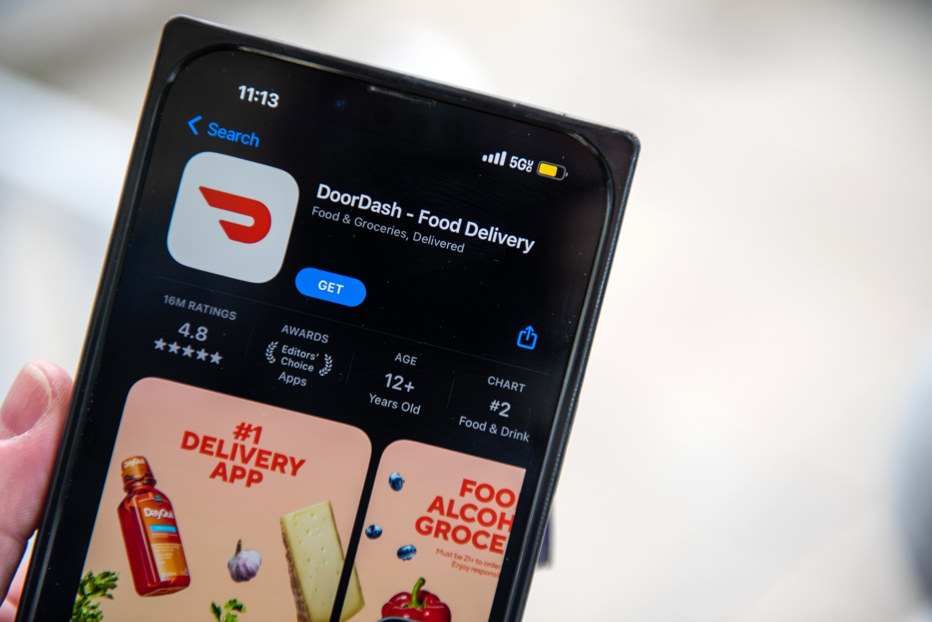 PHOTO: In this May 1, 2023, file photo, the DoorDash app is shown on a smartphone in Hastings-on-Hudson, New York.