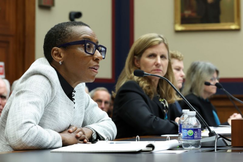 WASHINGTON, DC - DECEMBER 05: (L-R) Dr. Claudine Gay, President of Harvard University, Liz Magill, President of University of Pennsylvania, Dr. Pamela Nadell, Professor of History and Jewish Studies at American University, and Dr. Sally Kornbluth, President of Massachusetts Institute of Technology, testify before the House Education and Workforce Committee at the Rayburn House Office Building on December 05, 2023 in Washington, DC. The Committee held a hearing to investigate antisemitism on college campuses. (Photo by Kevin Dietsch/Getty Images)