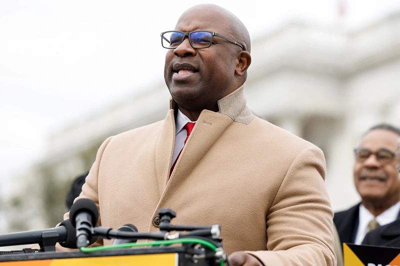 Reps. Beatty, Bowman, And Mfume Discuss Legislation To Preserve Black History
WASHINGTON, DC - FEBRUARY 02: Rep. Jamaal Bowman (D-NY) speaks at a news conference outside the U.S. Capitol Building on February 02, 2023 in Washington, DC. Members of the Congressional Black Caucus held the news conference on new legislation to preserve Black history in America’s classrooms. (Photo by Anna Moneymaker/Getty Images)