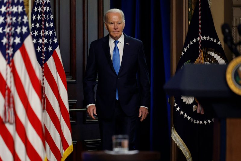 WASHINGTON, DC - DECEMBER 13: U.S. President Joe Biden arrives for a meeting of his National Infrastructure Advisory Council in the Indian Treaty Room of the Eisenhower Executive Office Building on December 13, 2023 in Washington, DC. President Biden talked about his administration's success in passing the $1 trillion Bipartisan Infrastructure Law, legislation that is "not just about building infrastructure," he said. "It’s about building better infrastructure.” (Photo by Chip Somodevilla/Getty Images)