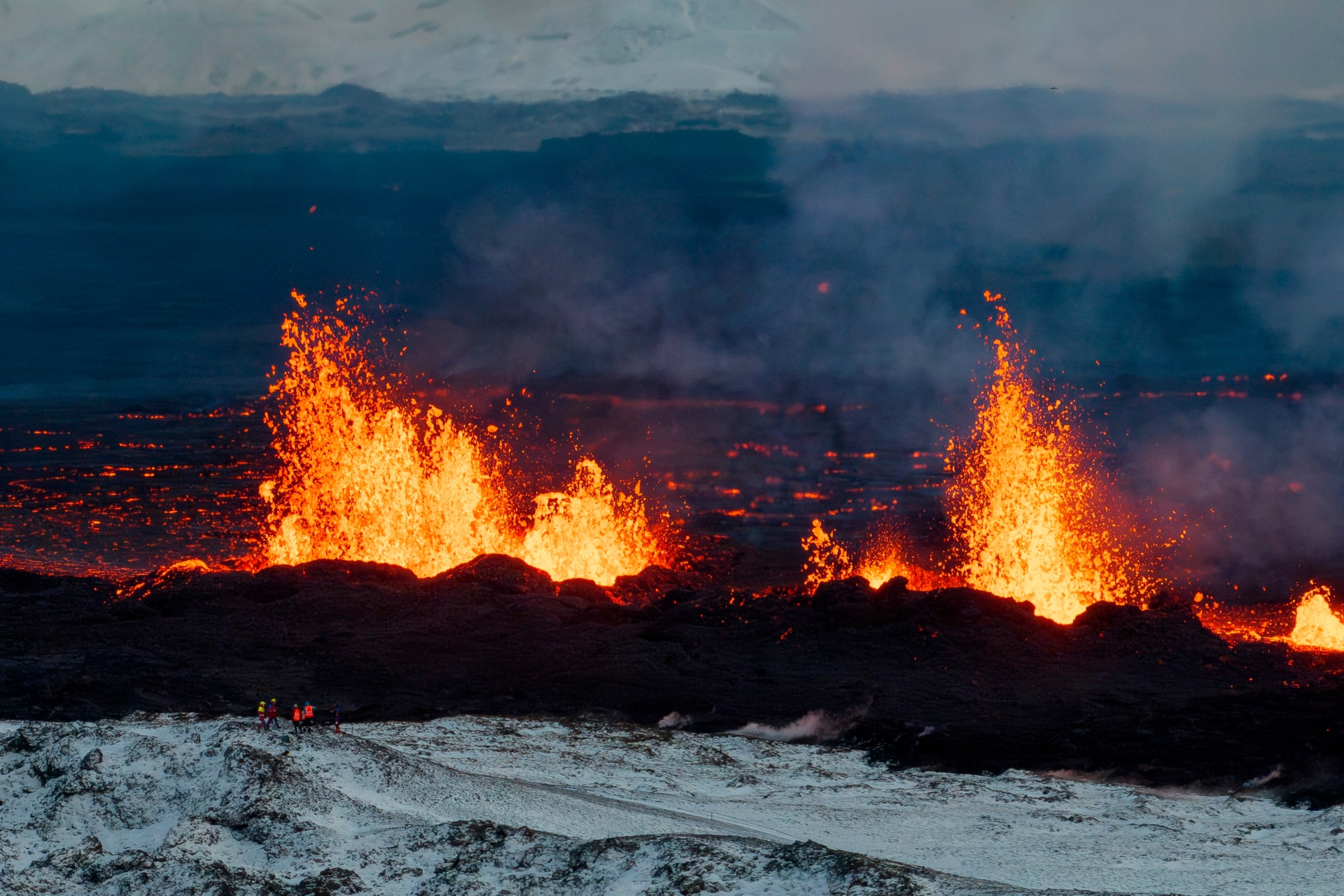 PHOTO: A close up of the Southern active segment of the original fissure of an active volcano in Grindavik on Iceland's Reykjanes Peninsula, Dec. 19, 2023.