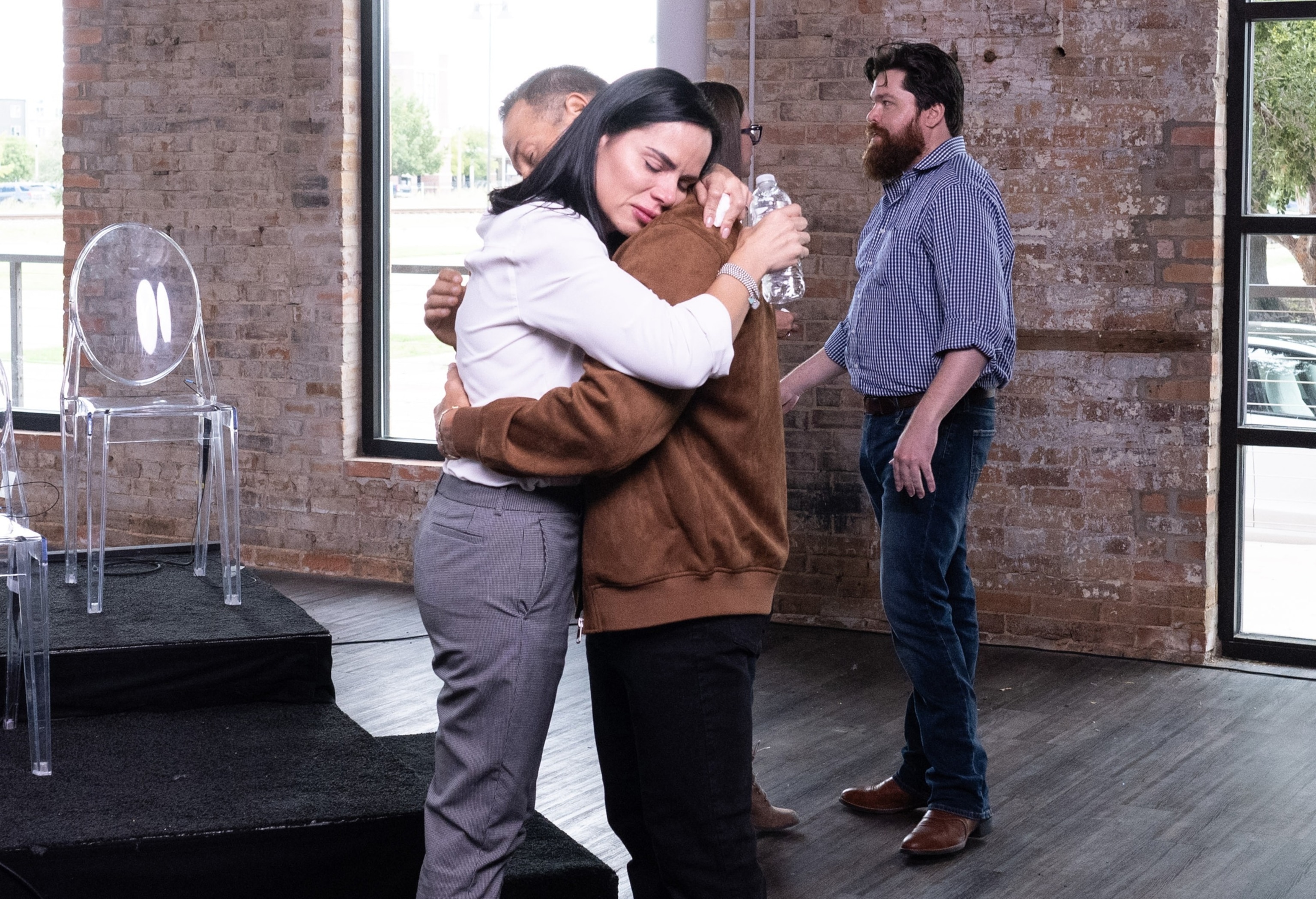 PHOTO: Anabely Lopes and her husband embrace after 18 women sit down with Diane Sawyer and Rachel Scott for an emotional interview.