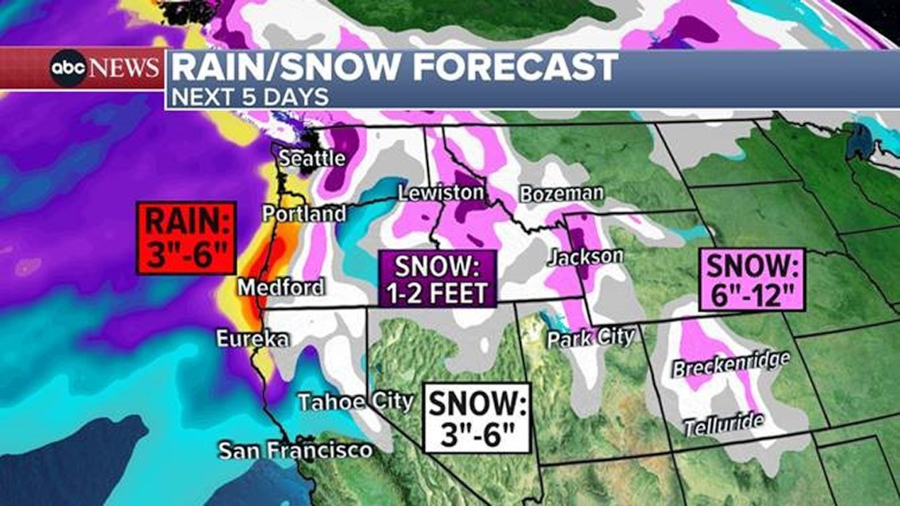 PHOTO: Rain and snow forecast for the next 5 days.