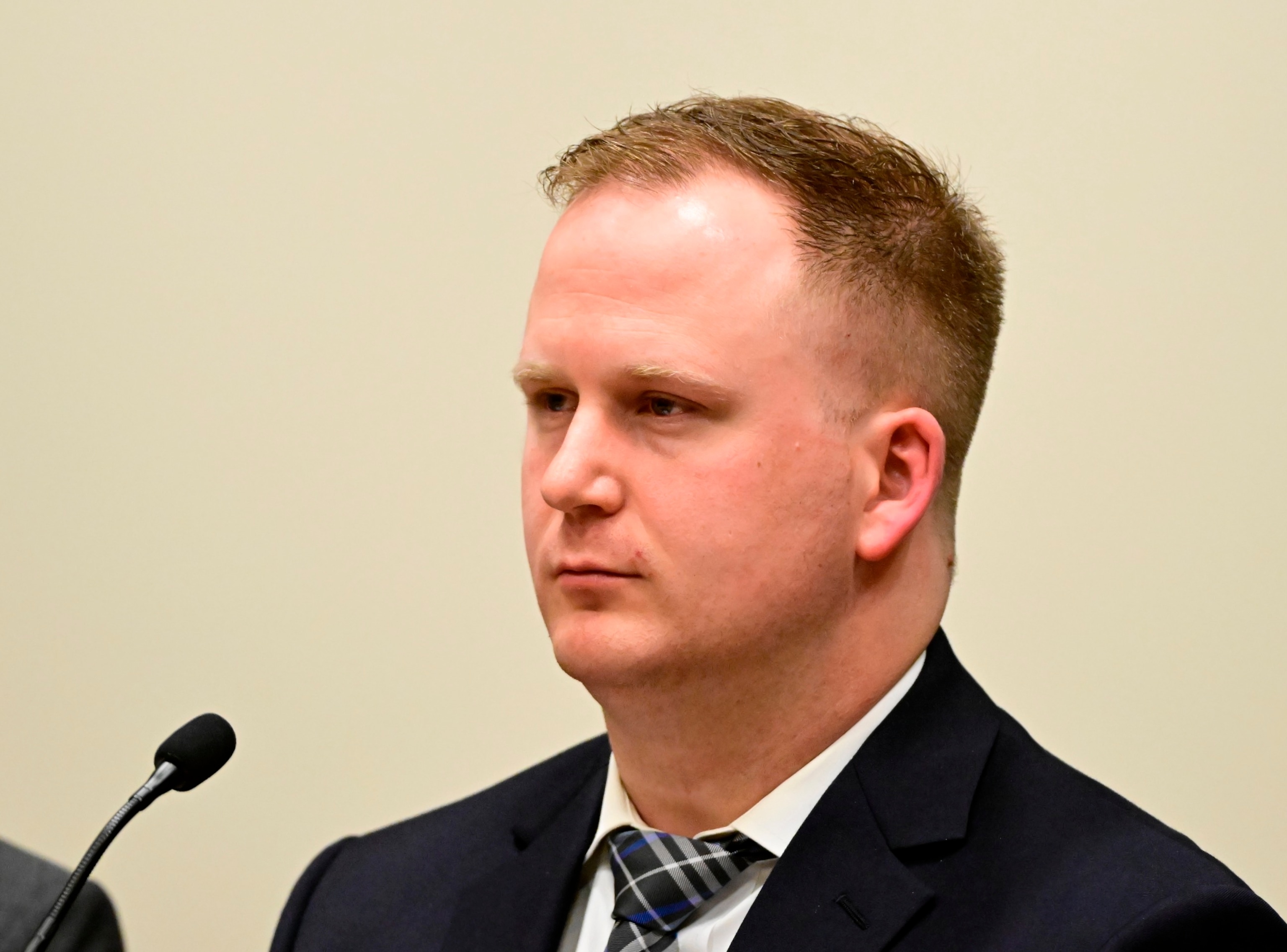 PHOTO: Aurora Police officer Nathan Woodyard during an arraignment in the Adams County district court at the Adams County Justice Center, Jan. 20, 2023. 