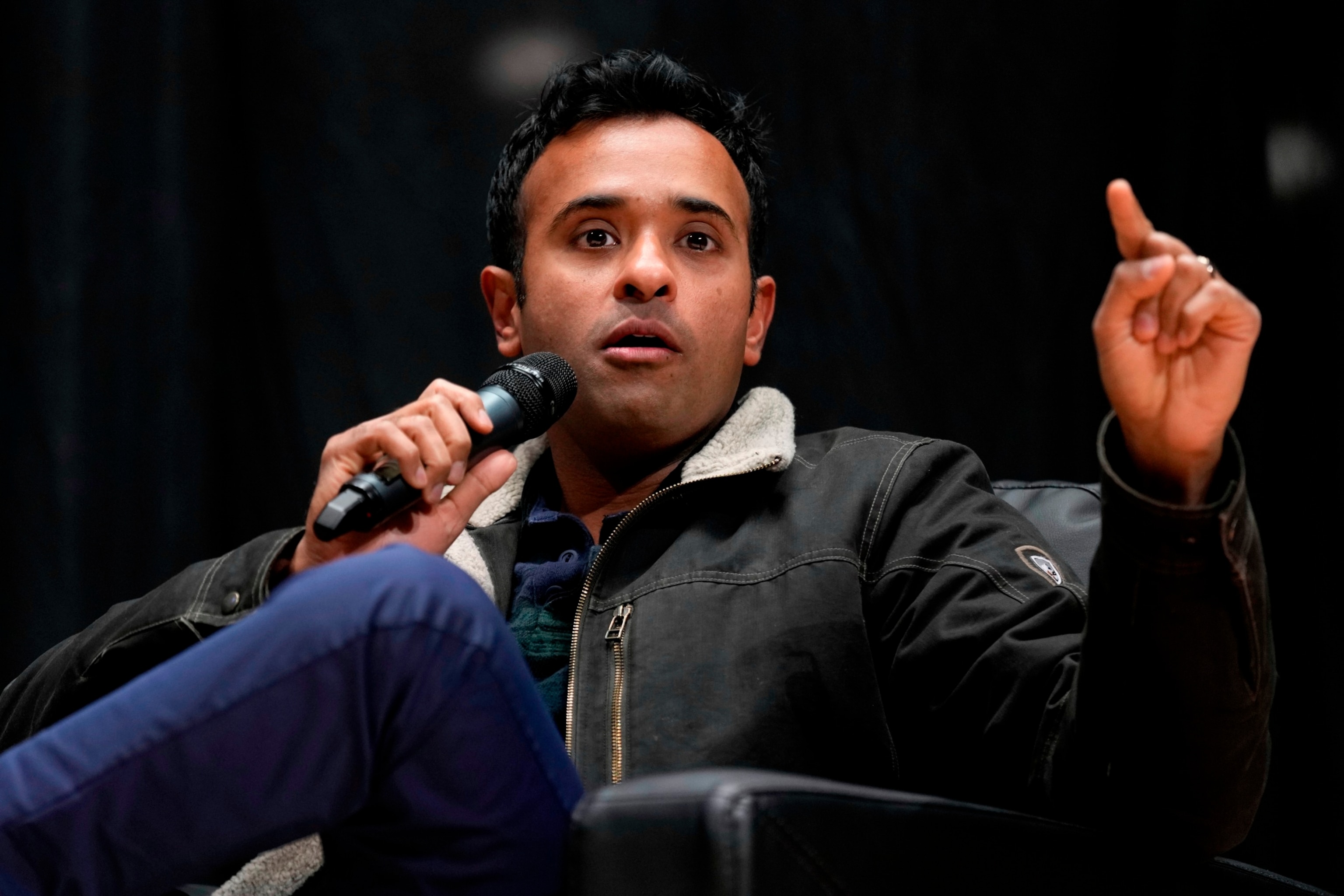 PHOTO: Republican presidential candidate businessman Vivek Ramaswamy speaks during U.S. Rep. Randy Feenstra's, R-Iowa, Faith and Family with the Feenstras event, Dec. 9, 2023, in Sioux Center, Iowa. 