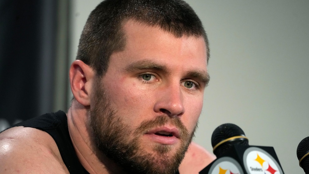 Pittsburgh Steelers linebacker T.J. Watt speaks during a press conference after an NFL football game against the Arizona Cardinals Sunday, Dec. 3, 2023, in Pittsburgh. The Cardinals won 24-10. (AP Photo/Gene J. Puskar)