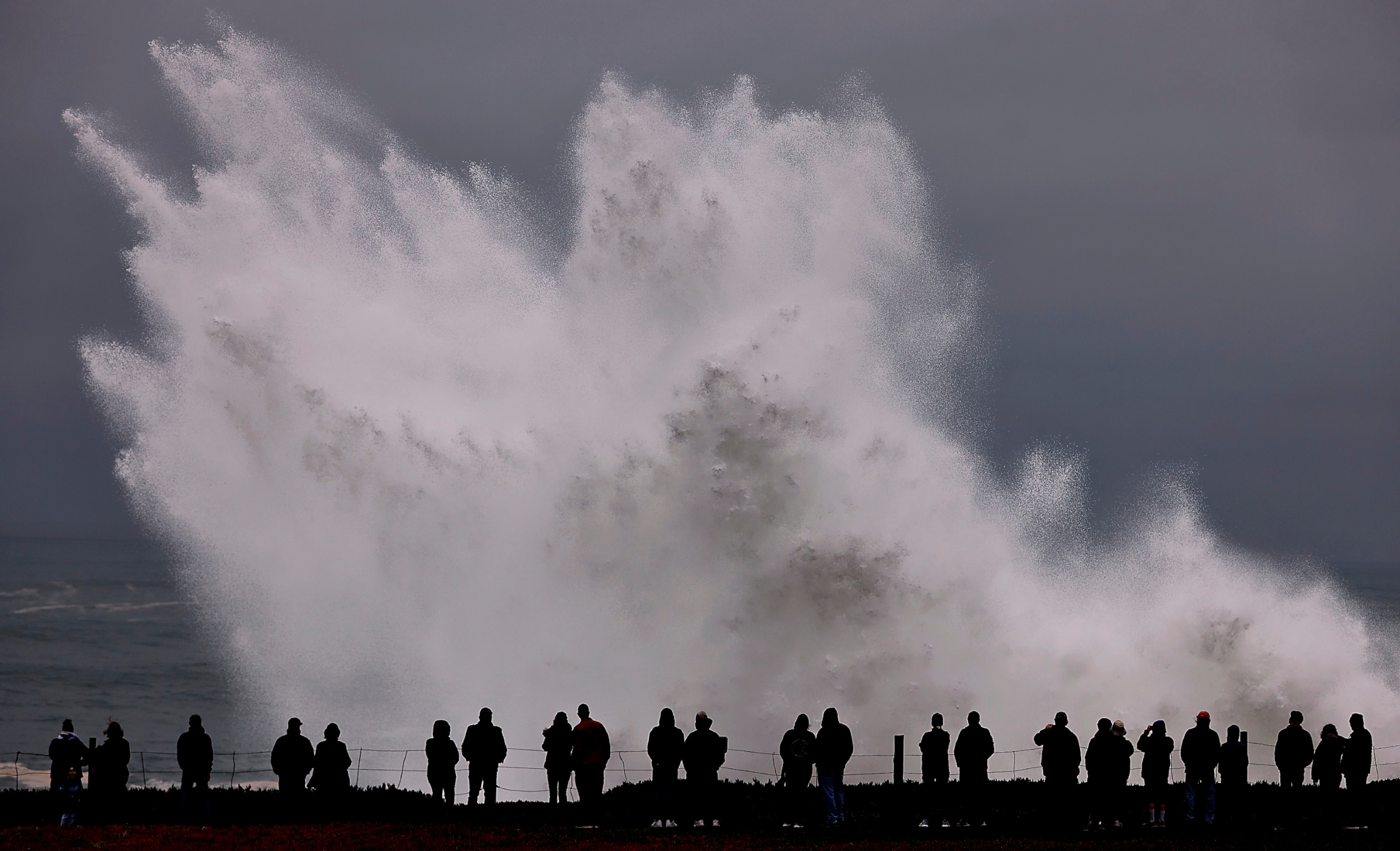 PHOTO: Large waves crash in to Duncan's Landing north of Carmet, Ca., Thursday, Dec. 28, 2023 due to a Pacific storm pummeling Northern California. 