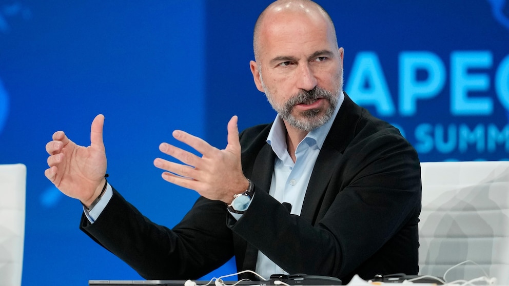 Uber CEO Dara Khosrowshahi, CEO, participates in a session during the APEC CEO Summit Wednesday, Nov. 15, 2023, in San Francisco. (AP Photo/Eric Risberg)