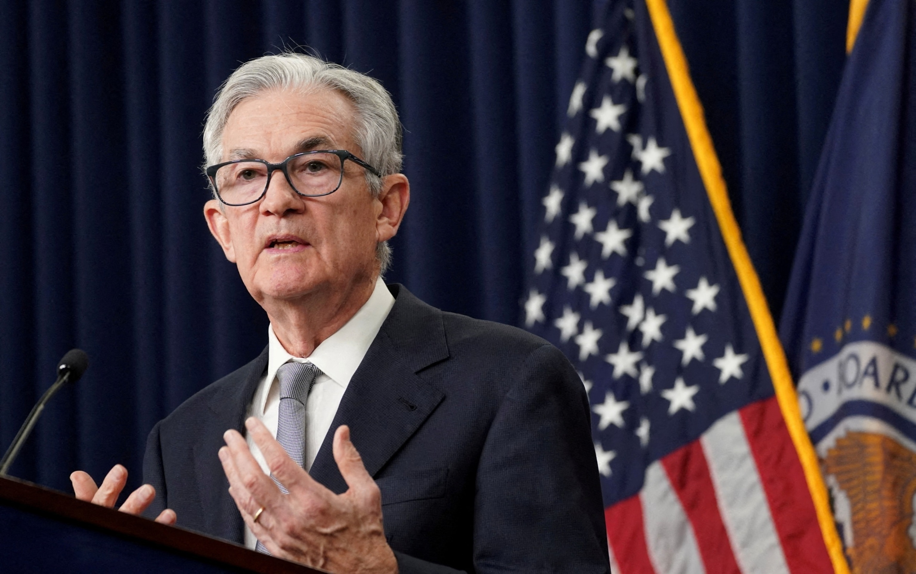 PHOTO: Federal Reserve Board Chair Jerome Powell answers a question during a press conference following a two-day meeting of the Federal Open Market Committee on interest rate policy in Washington, D.C., Nov. 1, 2023. 