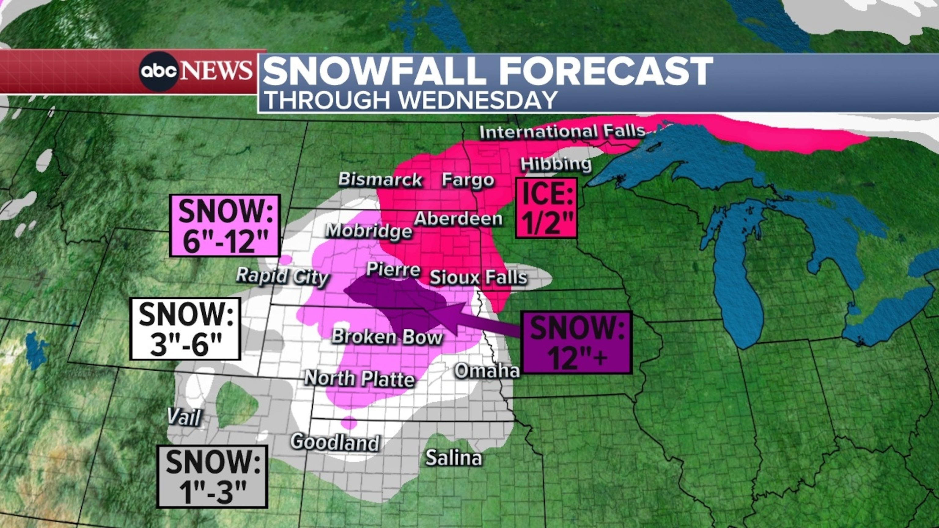 PHOTO: Snowfall Forecast Through Wednesday Map