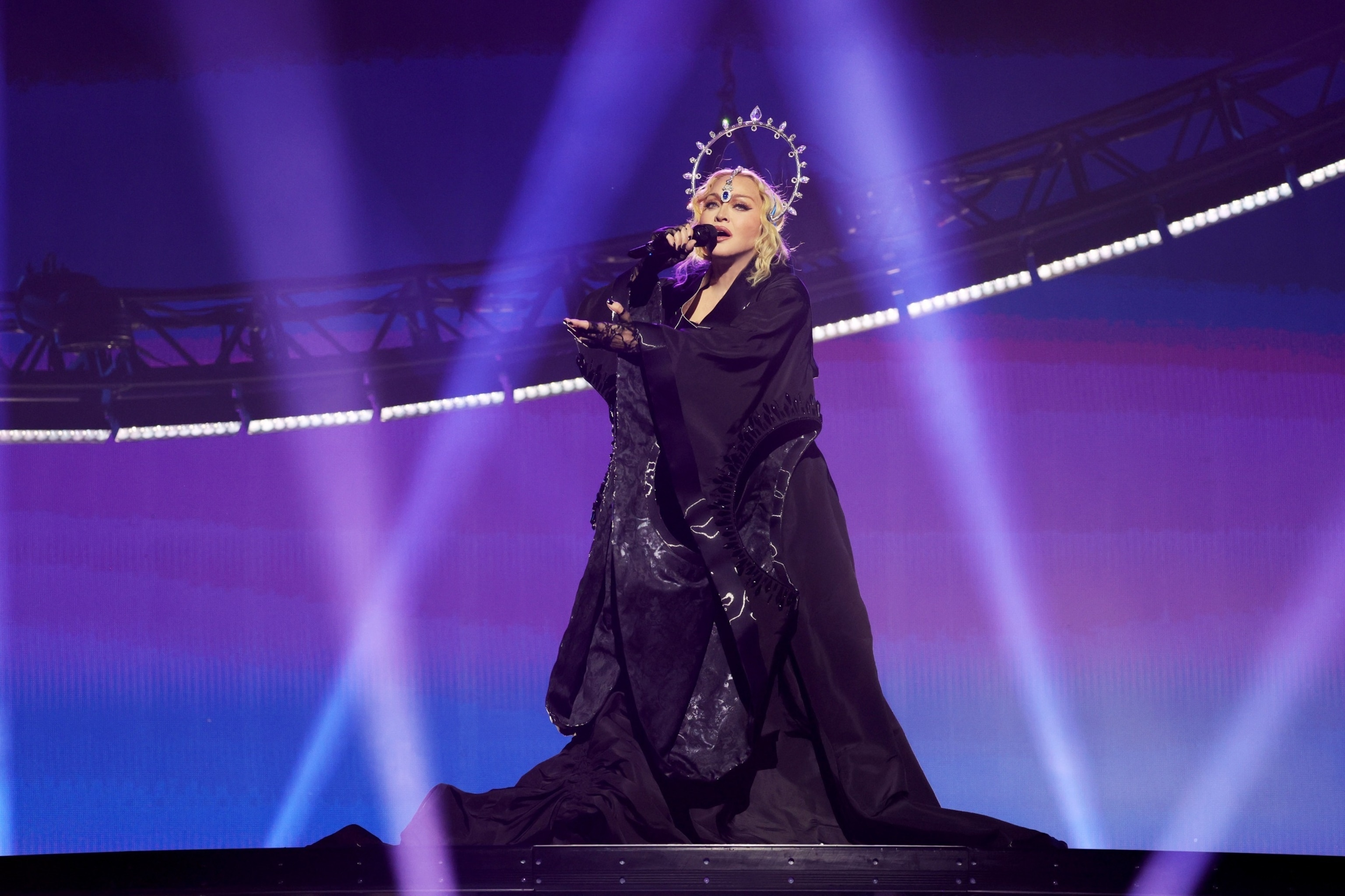 PHOTO: Madonna performs during opening night of The Celebration Tour at The O2 Arena on October 14, 2023 in London, England.