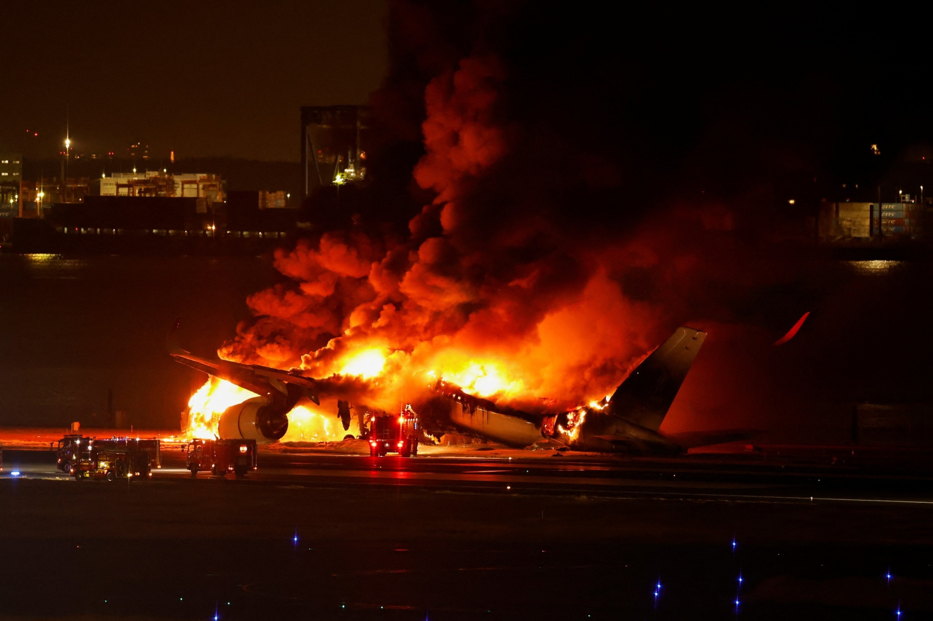PHOTO: Japan Airlines' A350 airplane is on fire at Haneda international airport in Tokyo, Japan Jan. 2, 2024. 