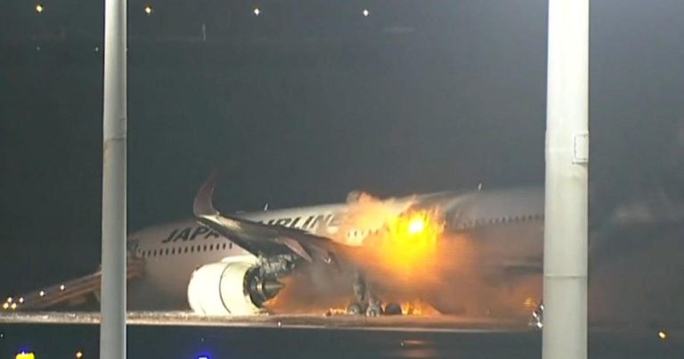 Japanese Airlines plane bursts into flames after collision with coast guard plane