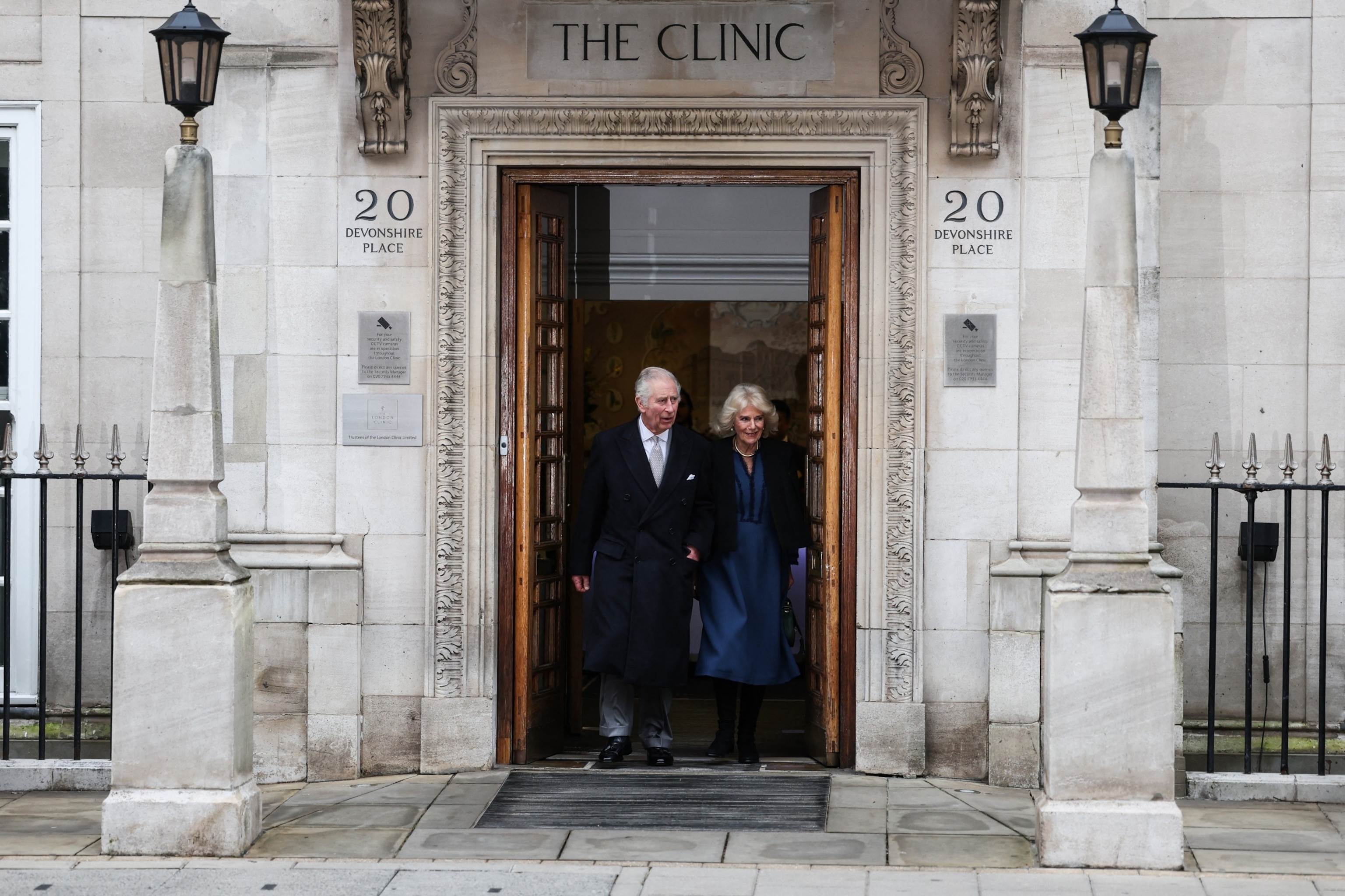 PHOTO: King Charles III and Britain's Queen Camilla leave the London Clinic, in London, on Jan. 29, 2024.
