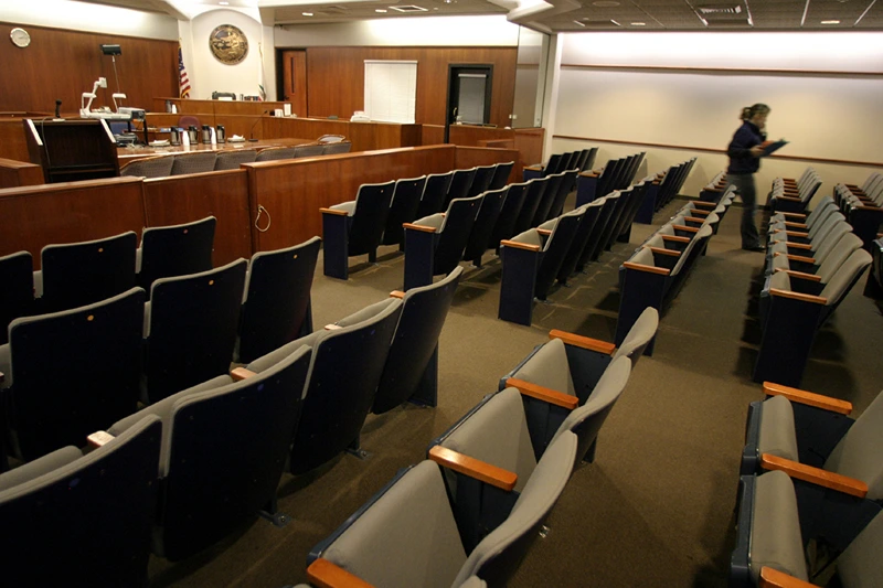 Preparation For Michael Jackson Trial
SANTA MARIA, CA - JANUARY 30: A view inside Courtroom #8, one day before jury selection begins for the Michael Jackson child molestation trial at the Superior Court of California courthouse on January 30, 2005 in Santa Maria, California. (Photo by Spencer Weiner-Pool/Getty Images)