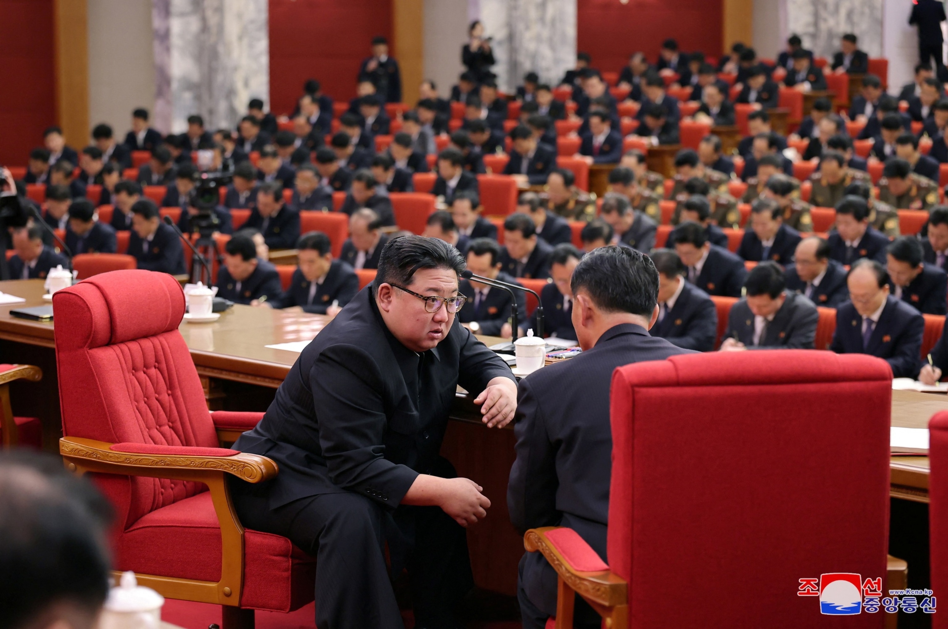 PHOTO: North Korean leader Kim Jong Un attends the 19th expanded political bureau meeting of the 8th Central Committee of the Workers' Party of Korea, which was held from January 23 to 24, 2024, in Pyongyang, North Korea. 