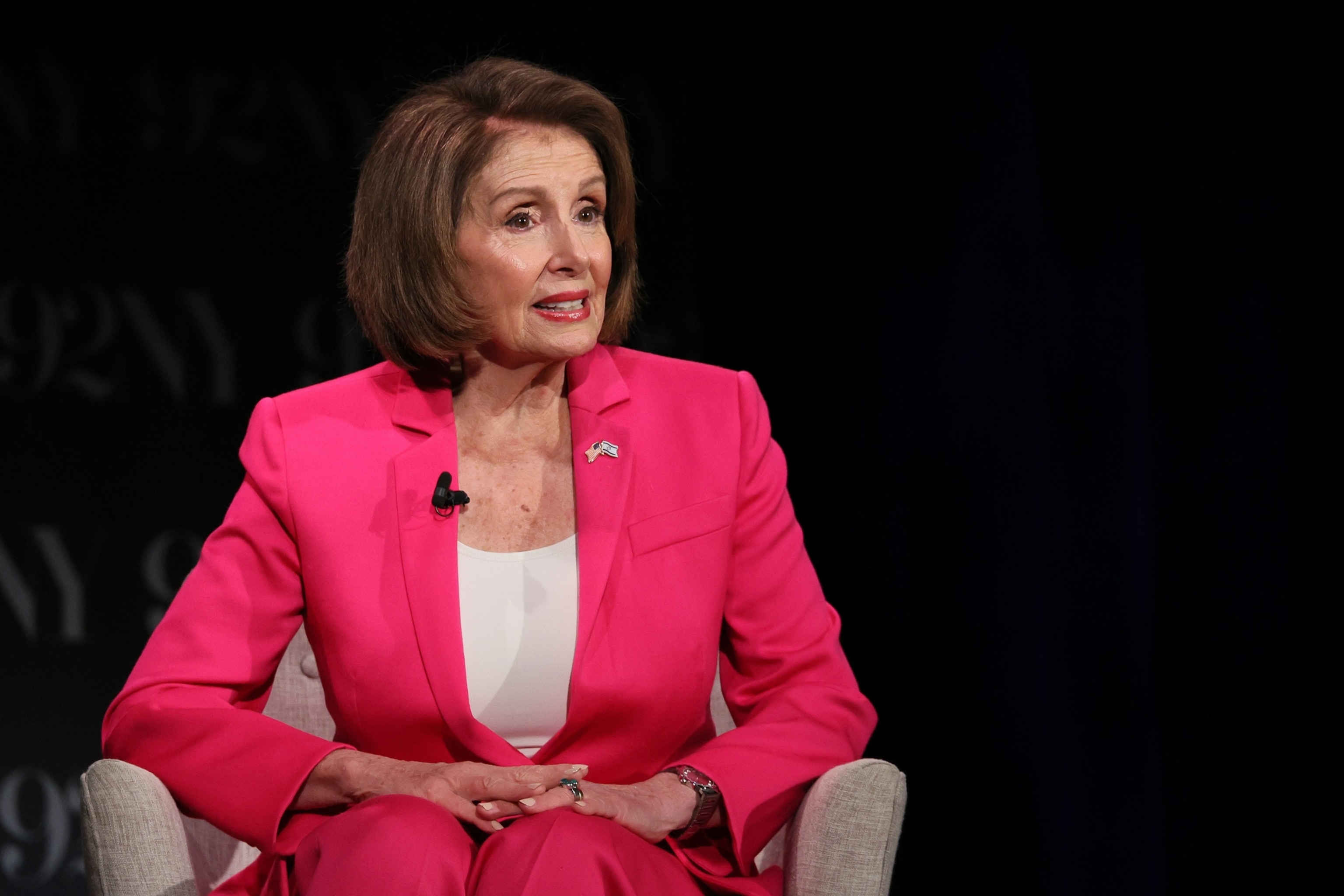 PHOTO: In this Oct. 16, 2023, file photo, former House Speaker Nancy Pelosi speaks onstage at 92NY on Oct. 16, 2023, in New York.