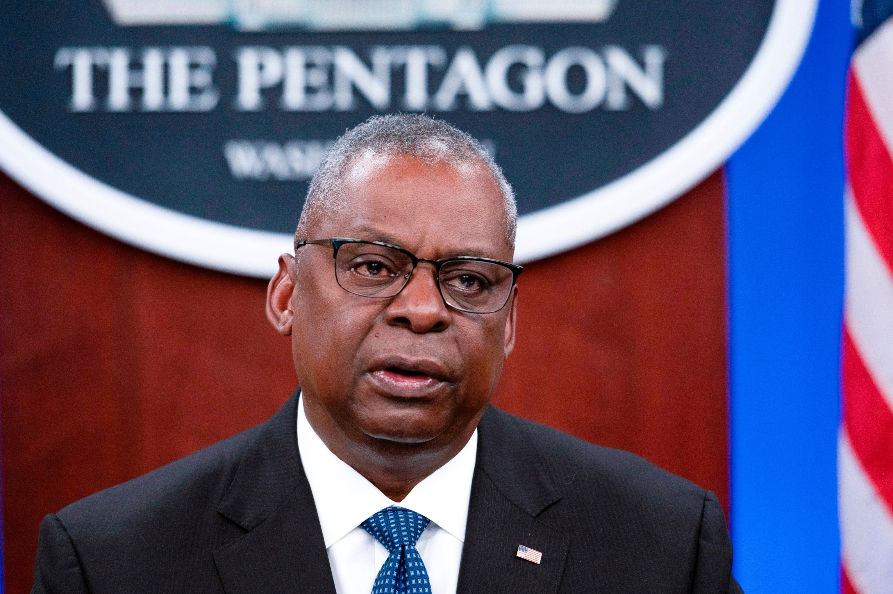 PHOTO: Secretary of Defense Lloyd Austin speaks at a virtual Ukraine Defense Contact Group (UDCG) meeting, Nov. 22, 2023, at the Pentagon in Washington.