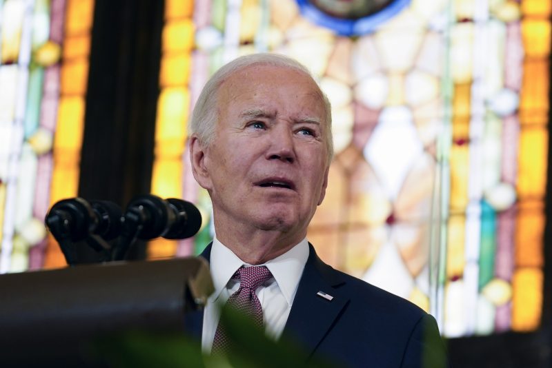 President Joe Biden delivers remarks at Mother Emanuel AME Church in Charleston, S.C., Monday, Jan. 8, 2024, where nine worshippers were killed in a mass shooting by a white supremacist in 2015. (AP Photo/Stephanie Scarbrough)