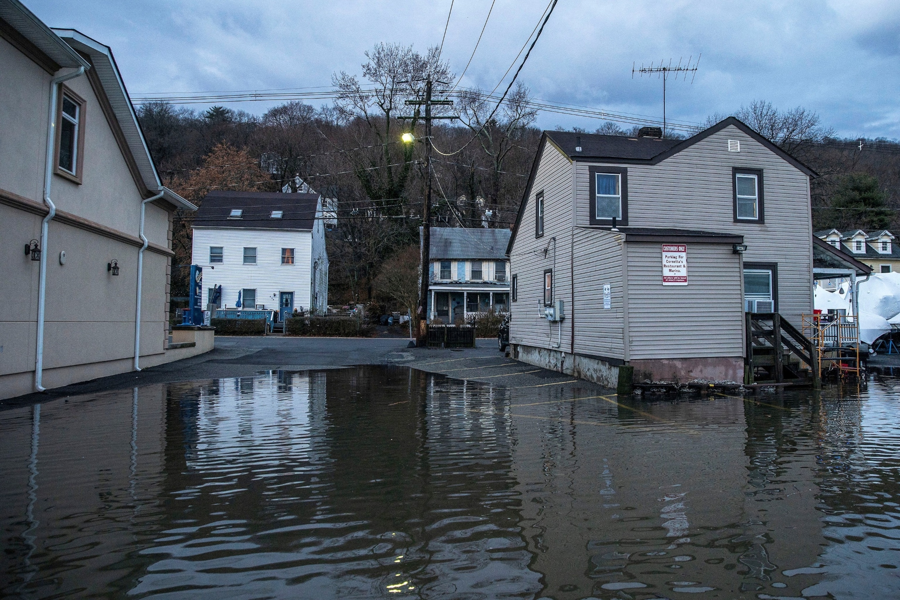 PHOTO: Water rises at a residential area in an aftermath of a storm in Piermont, New York, January 10, 2024.